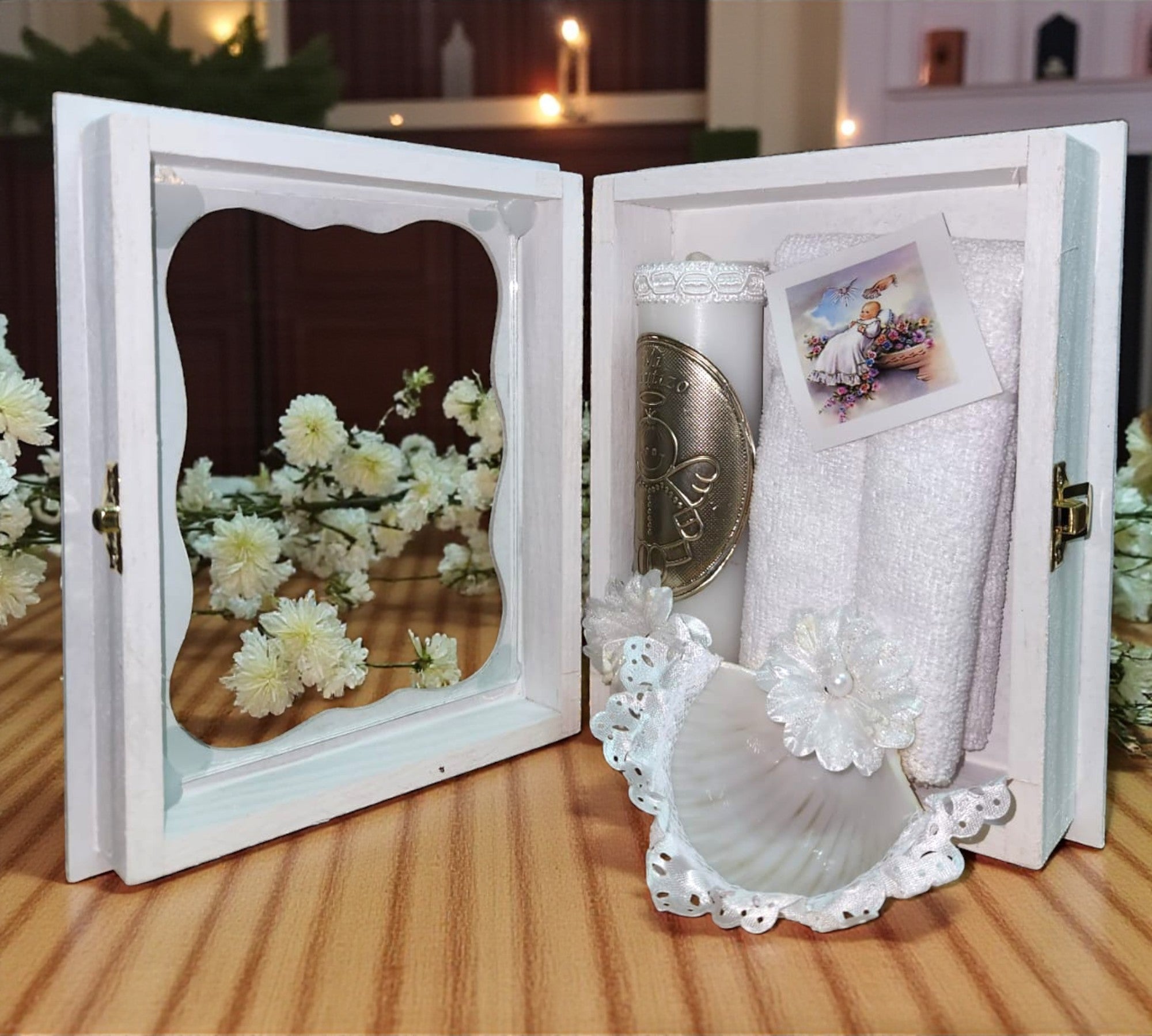Kit de Vela Bautizo Madera Blanca 01