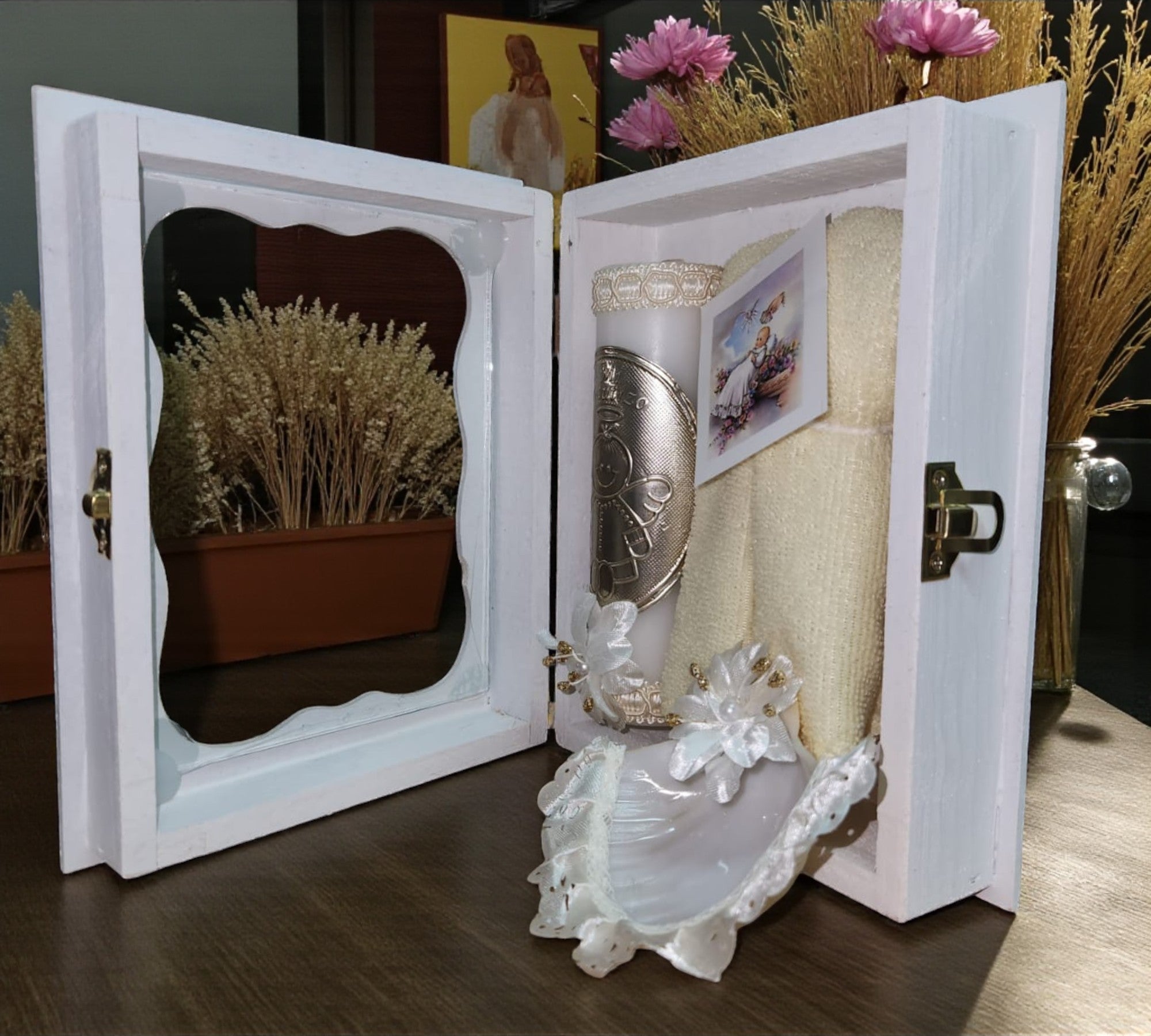 Kit de Vela Bautizo Madera Blanca 01
