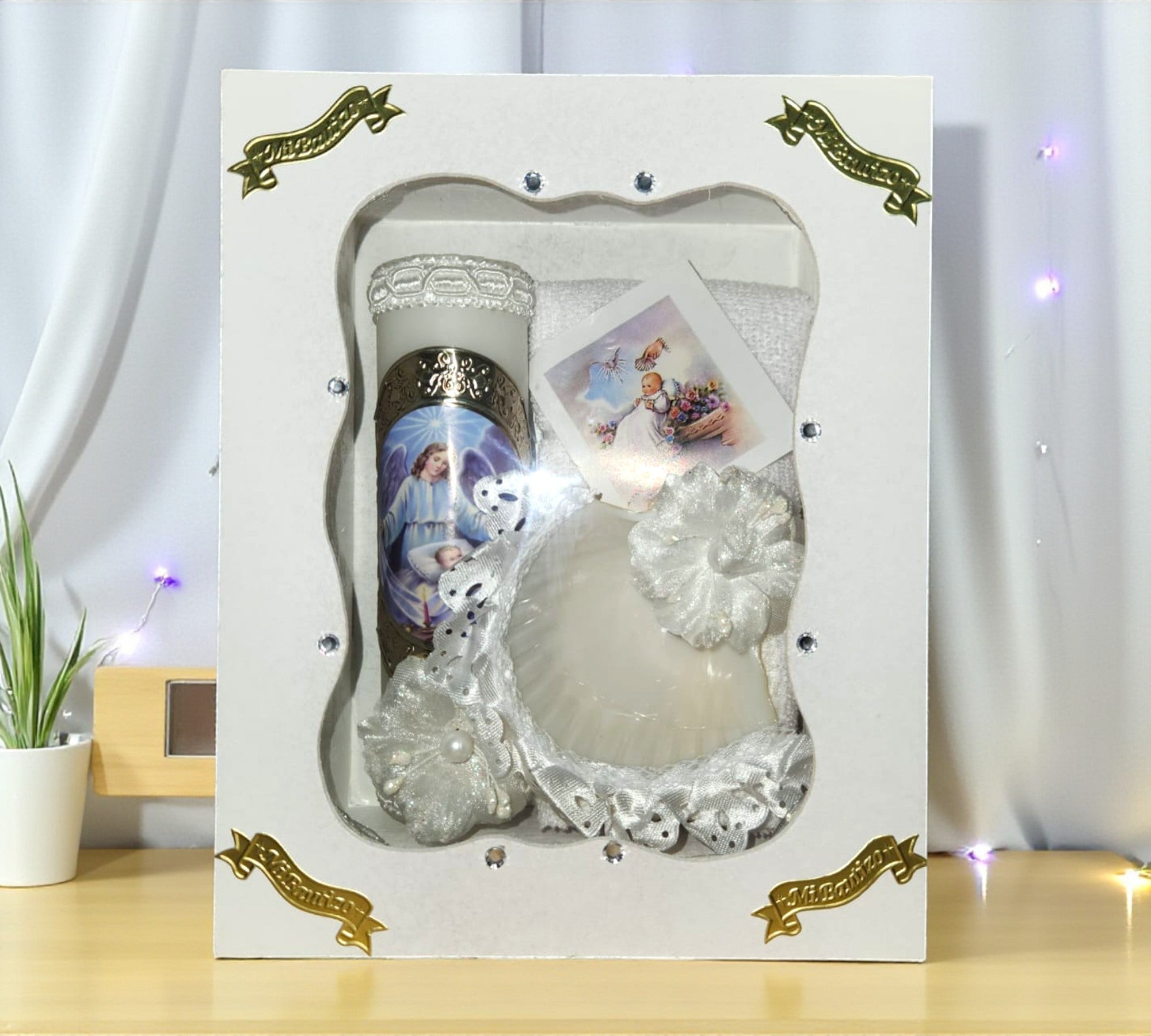 Kit de Vela Bautizo Madera Blanca 02