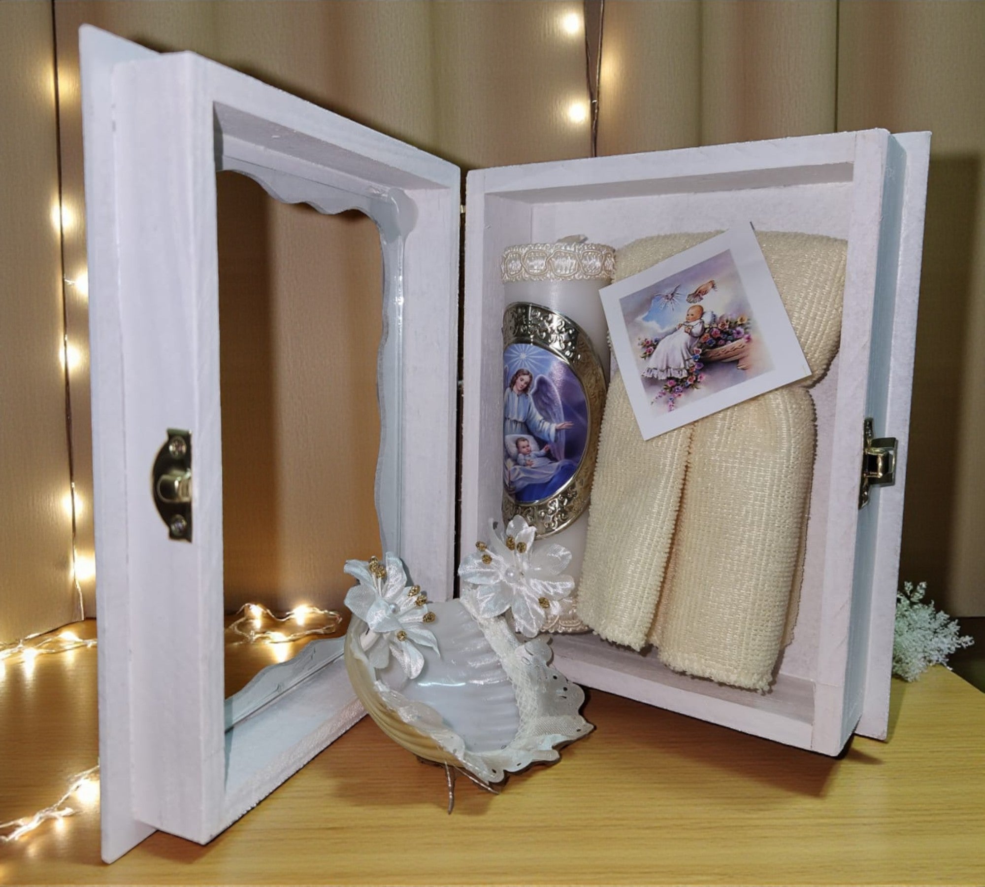 Kit de Vela Bautizo Madera Blanca 02