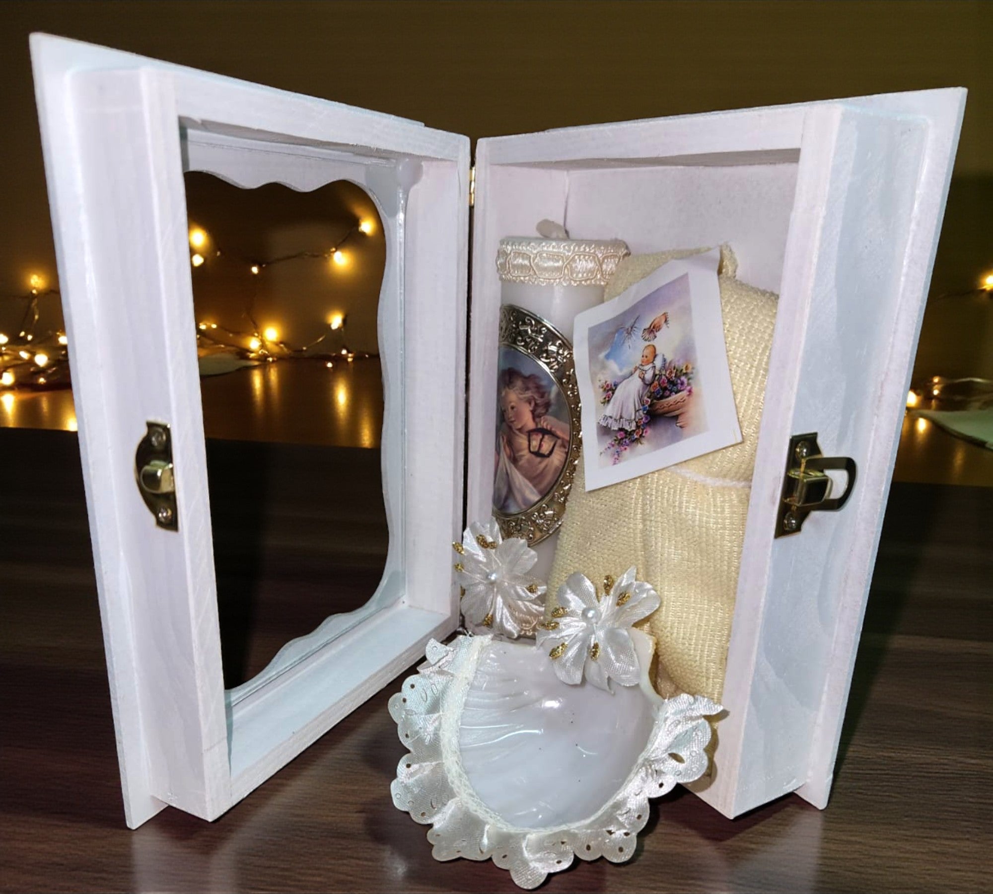 Kit de Vela Bautizo Madera Blanca 03