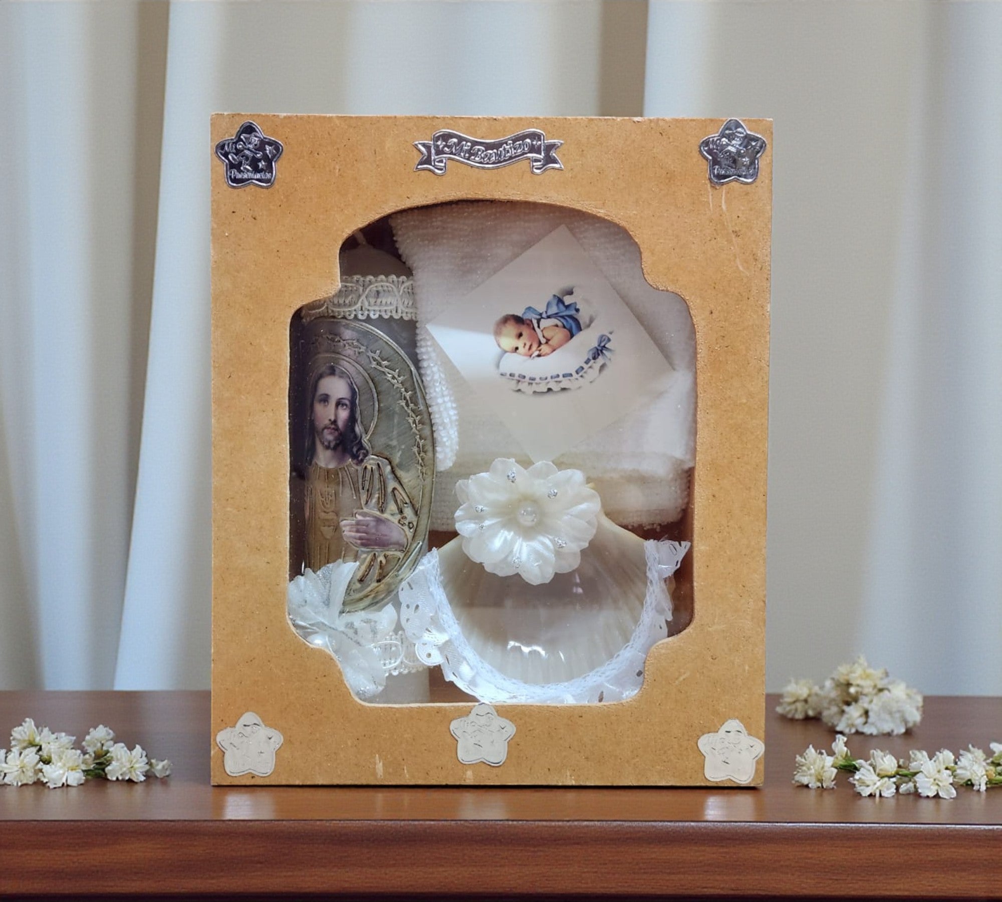 Kit de Vela Bautizo Madera Clara 06