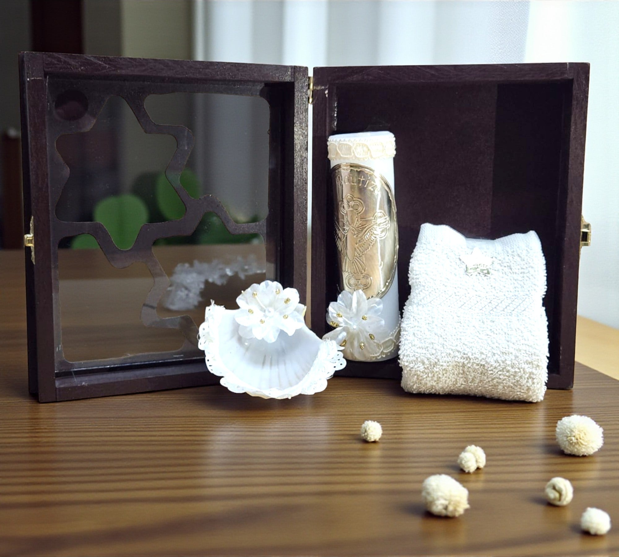 Kit de Vela Bautizo Estrella Madera Oscura 01