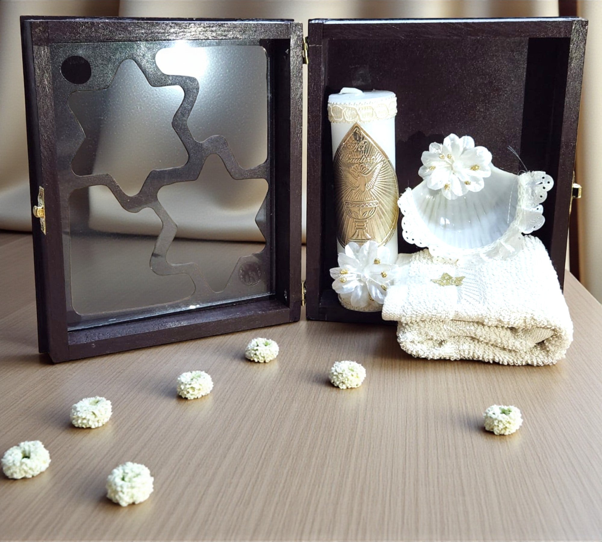 Kit de Vela Bautizo Estrella Madera Oscura 05