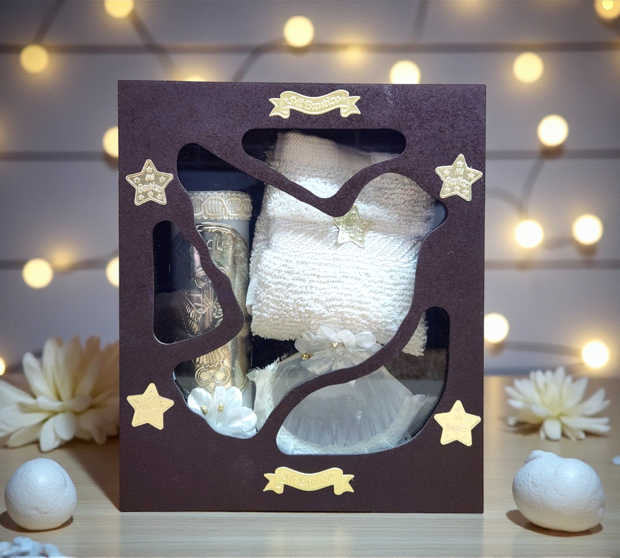 Kit de Vela Bautizo Paloma Madera Oscura 05