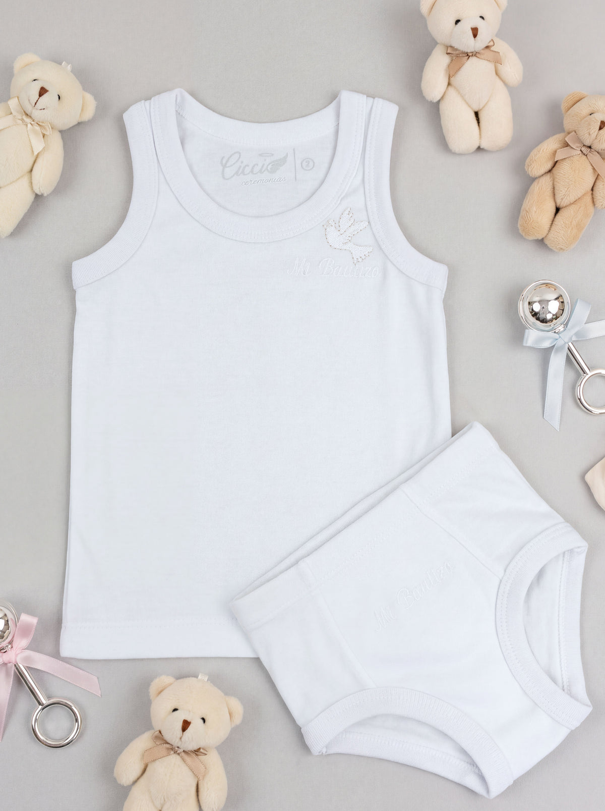 Coordinado Bautizo 0194 blanco, camiseta y calzón
