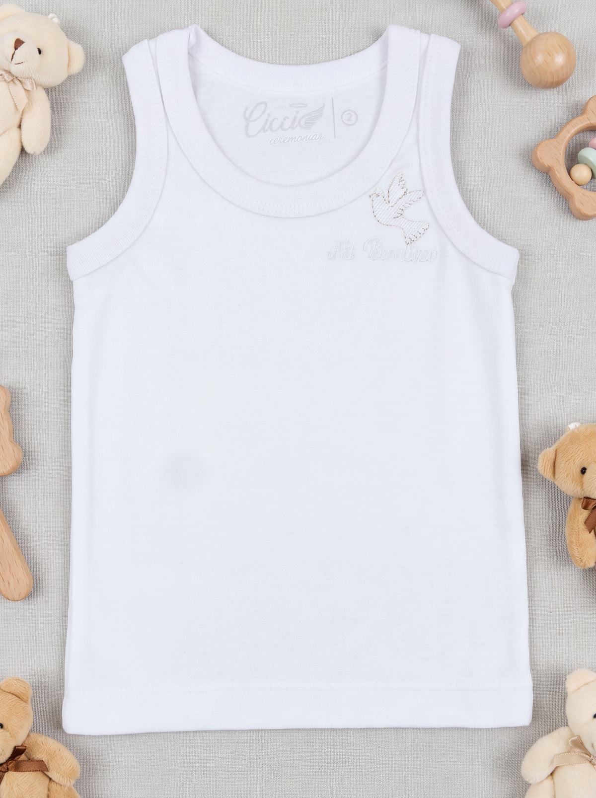 Coordinado Bautizo 0194 blanco, camiseta sin mangas
