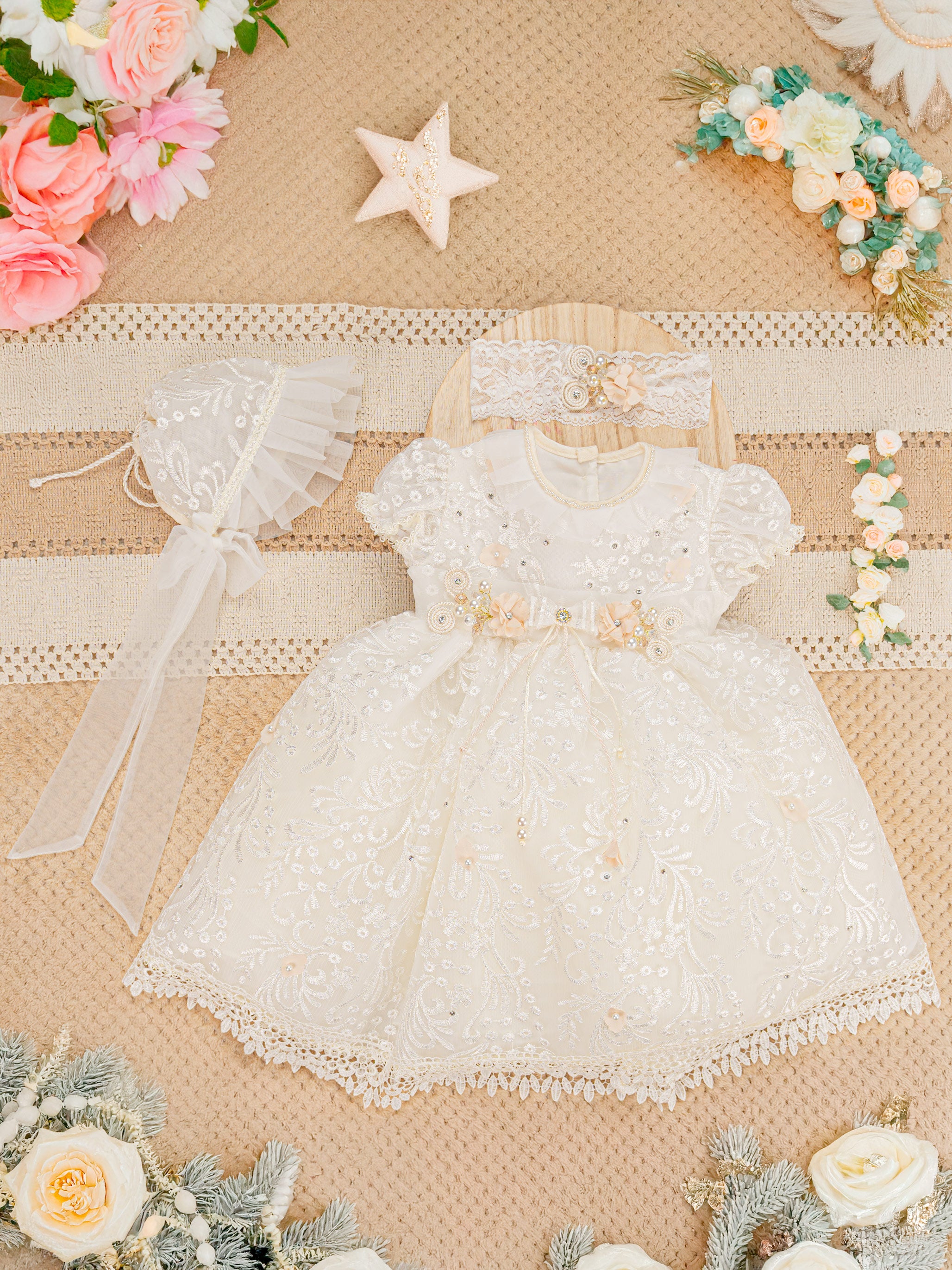 Vestido Bautizo Mini Lupita Hojitas