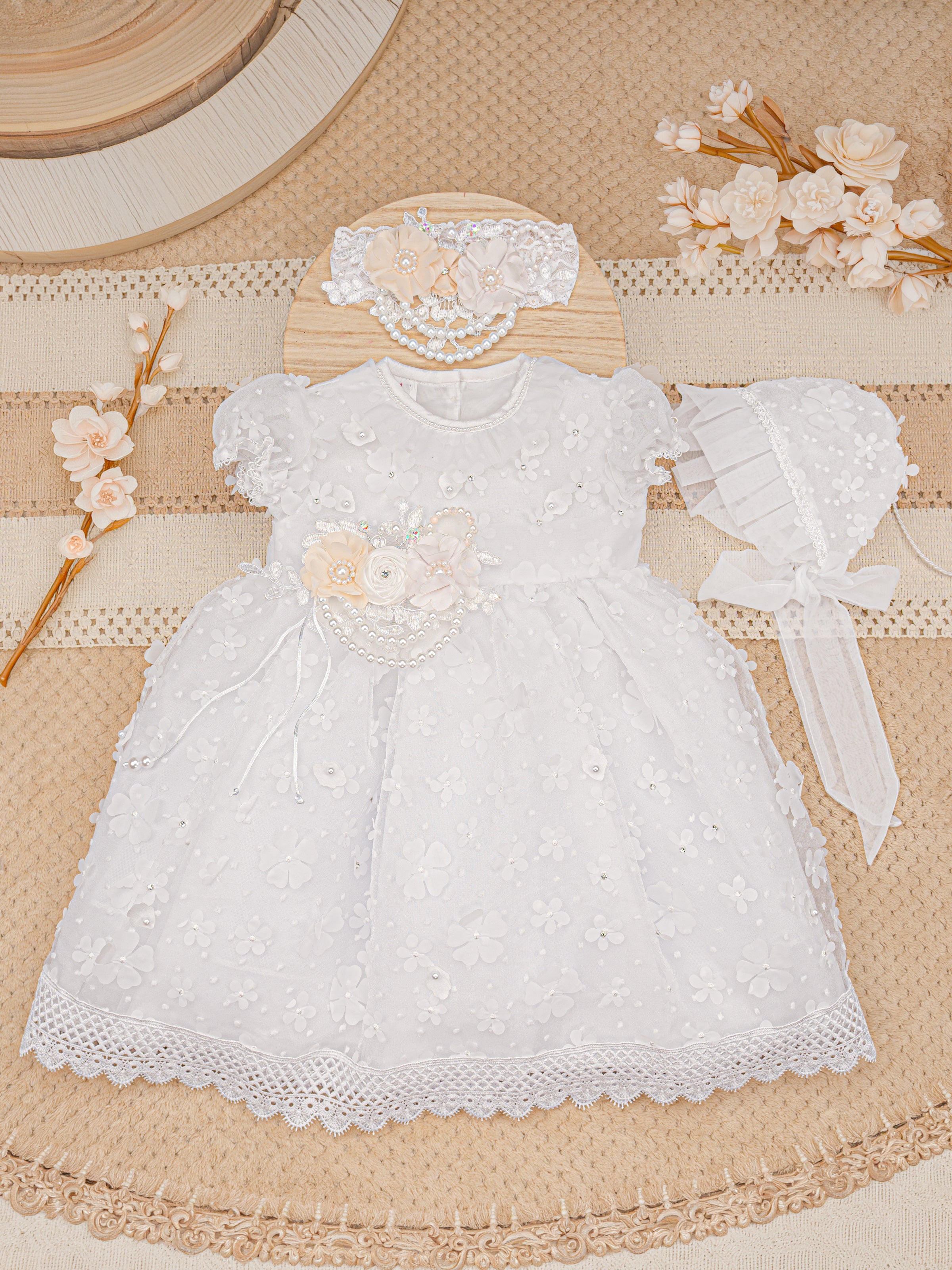 Vestido Bautizo Mini Lupita Hojitas