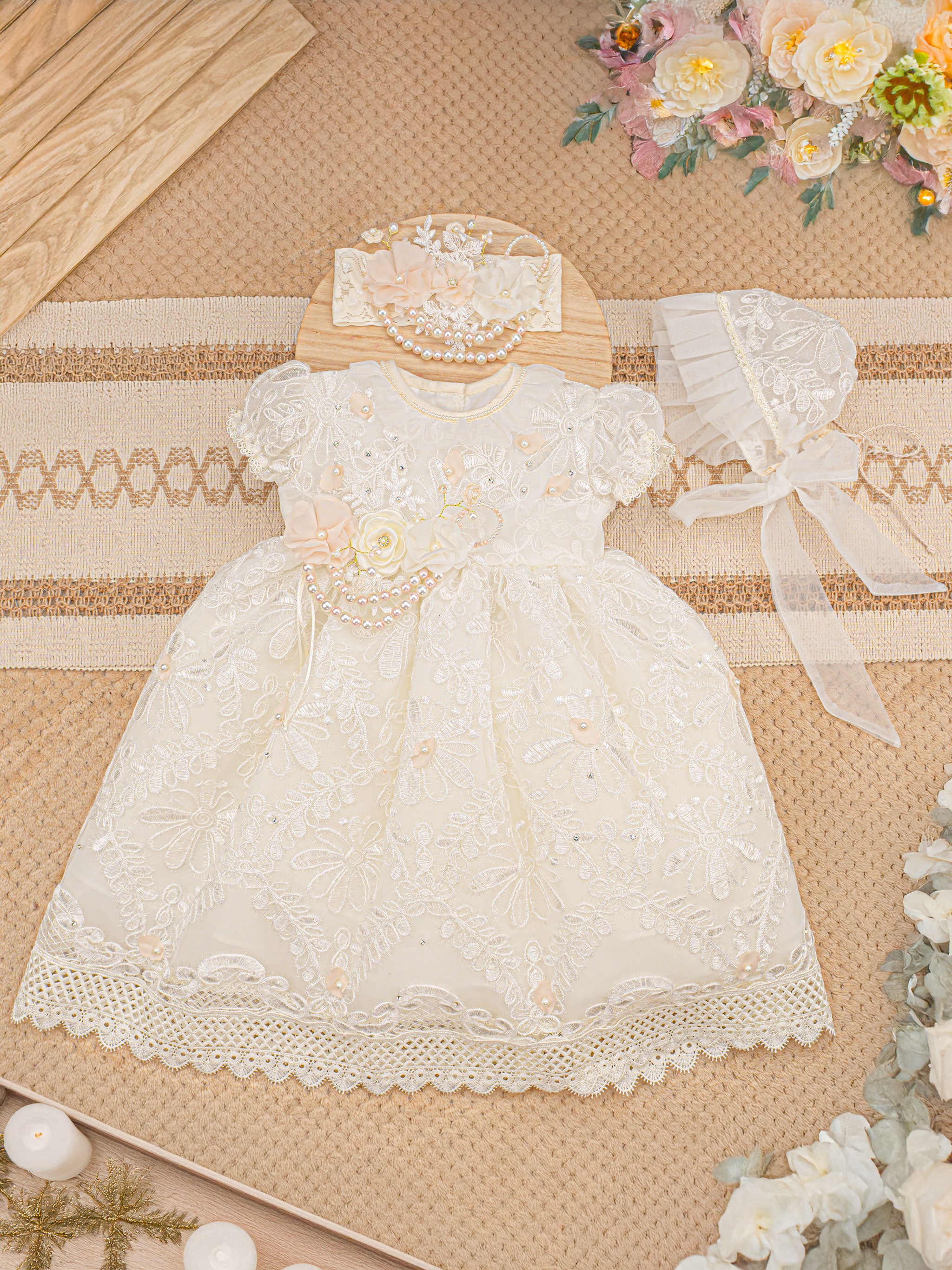 Vestido Bautizo Mini Lupita Hojitas