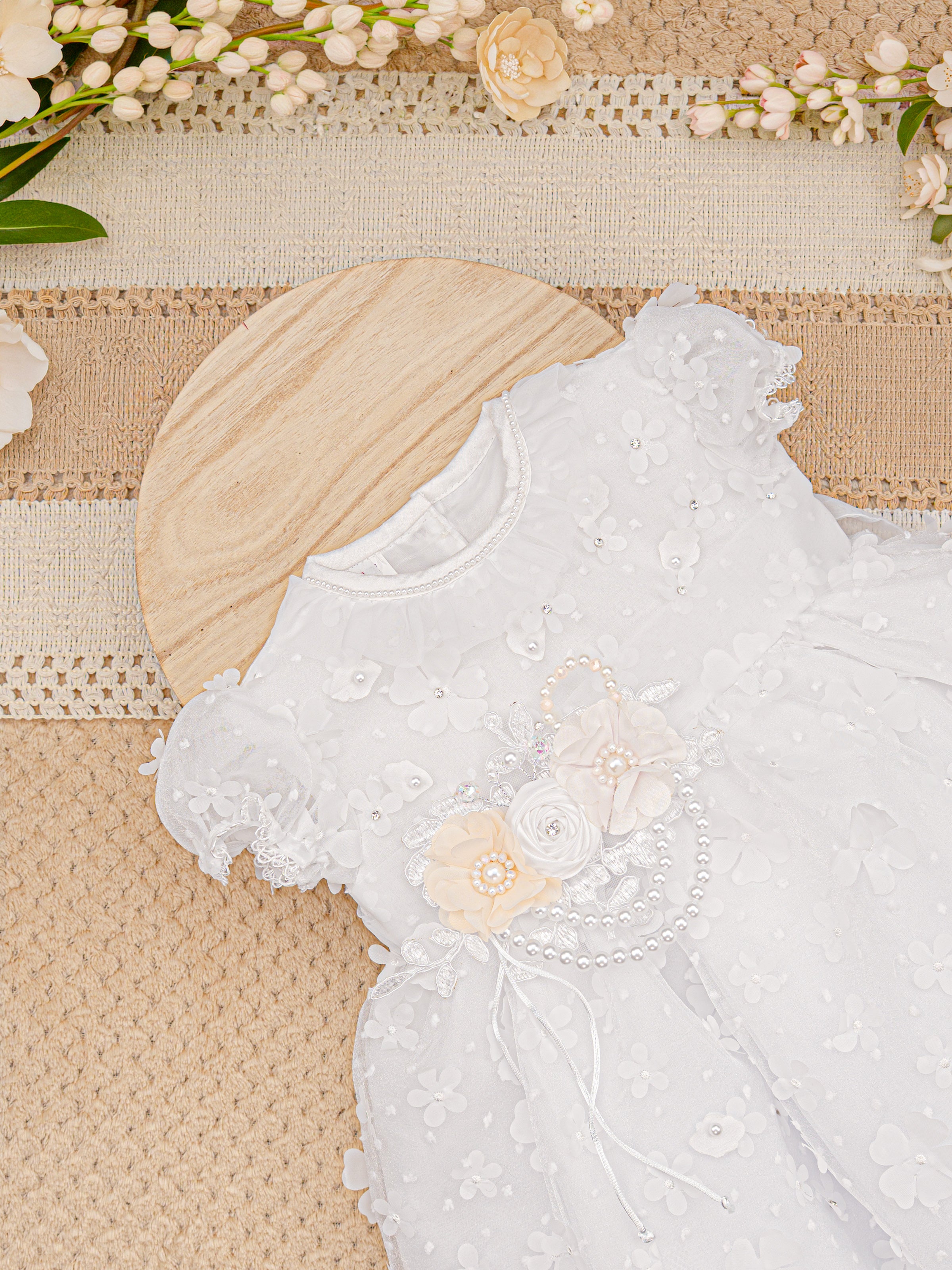 Vestido Bautizo Mini Lupita Hojitas