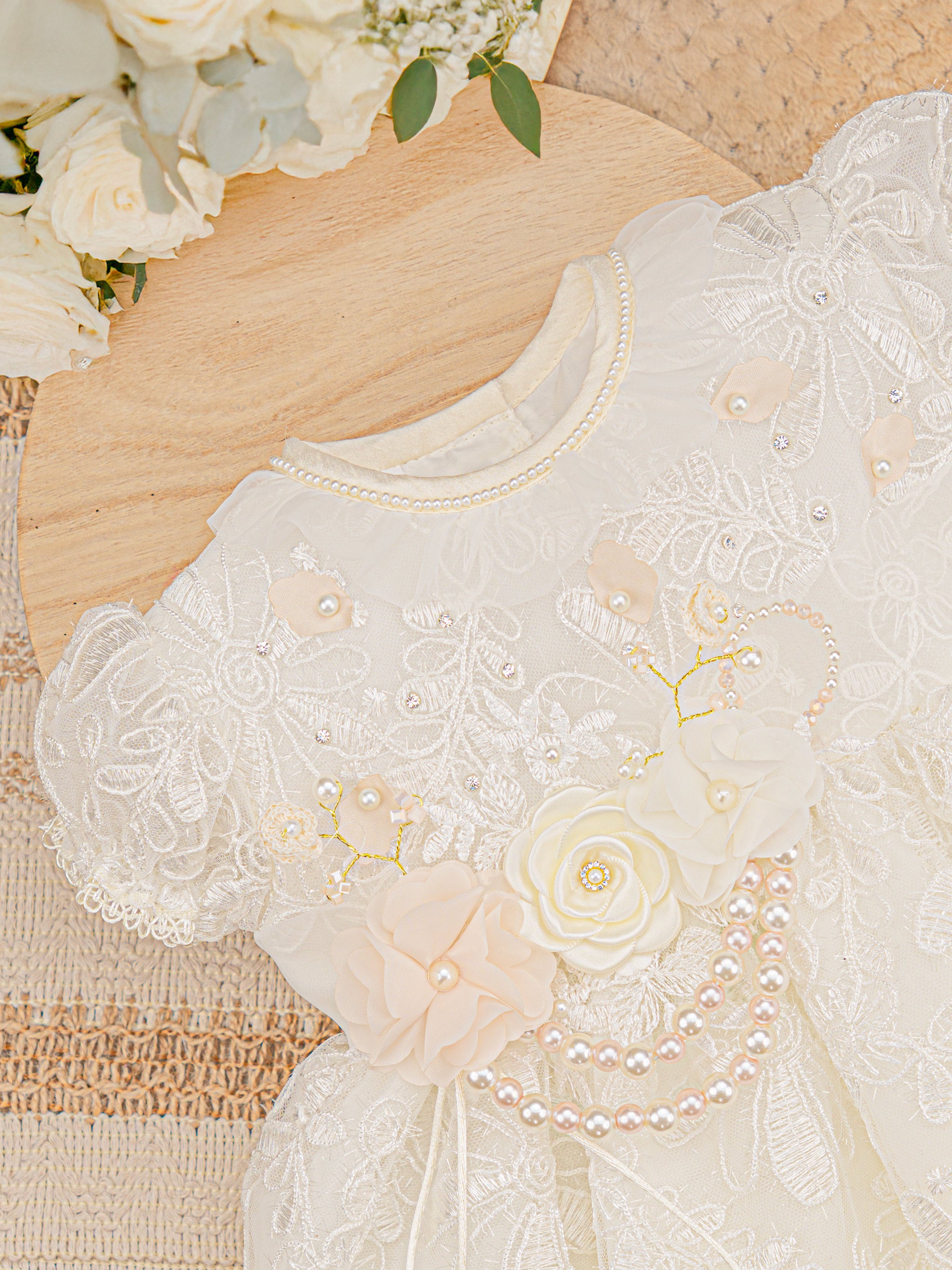 Vestido Bautizo Mini Lupita Hojitas