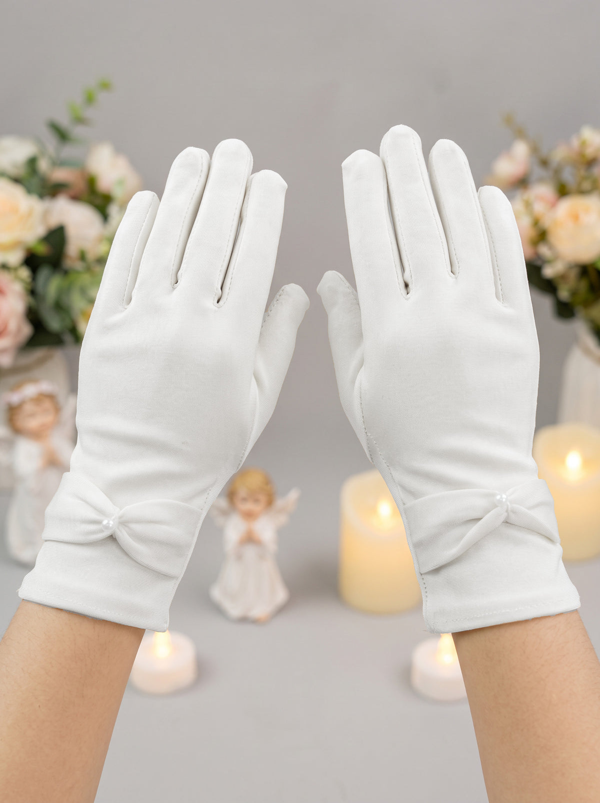 Guantes Primera Comunión Licra Moño Corto