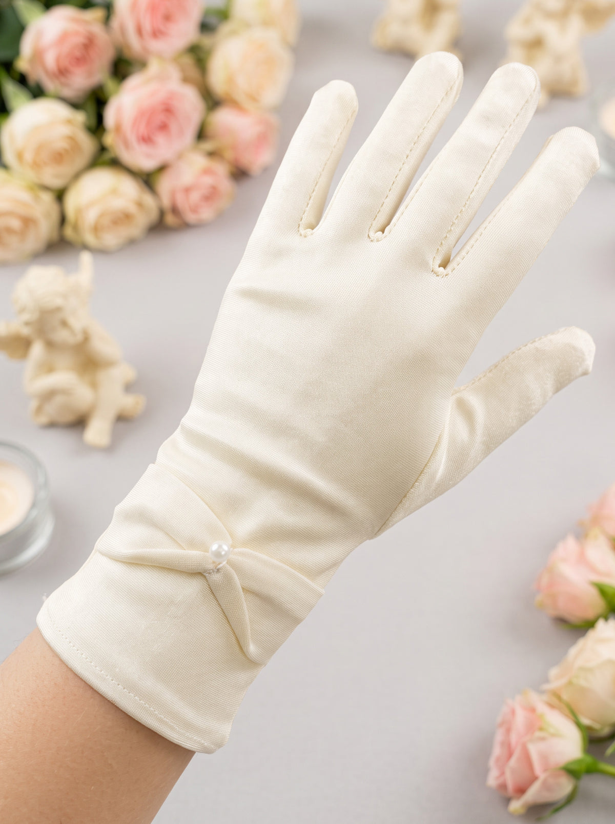 Guantes Primera Comunión Licra Moño Corto