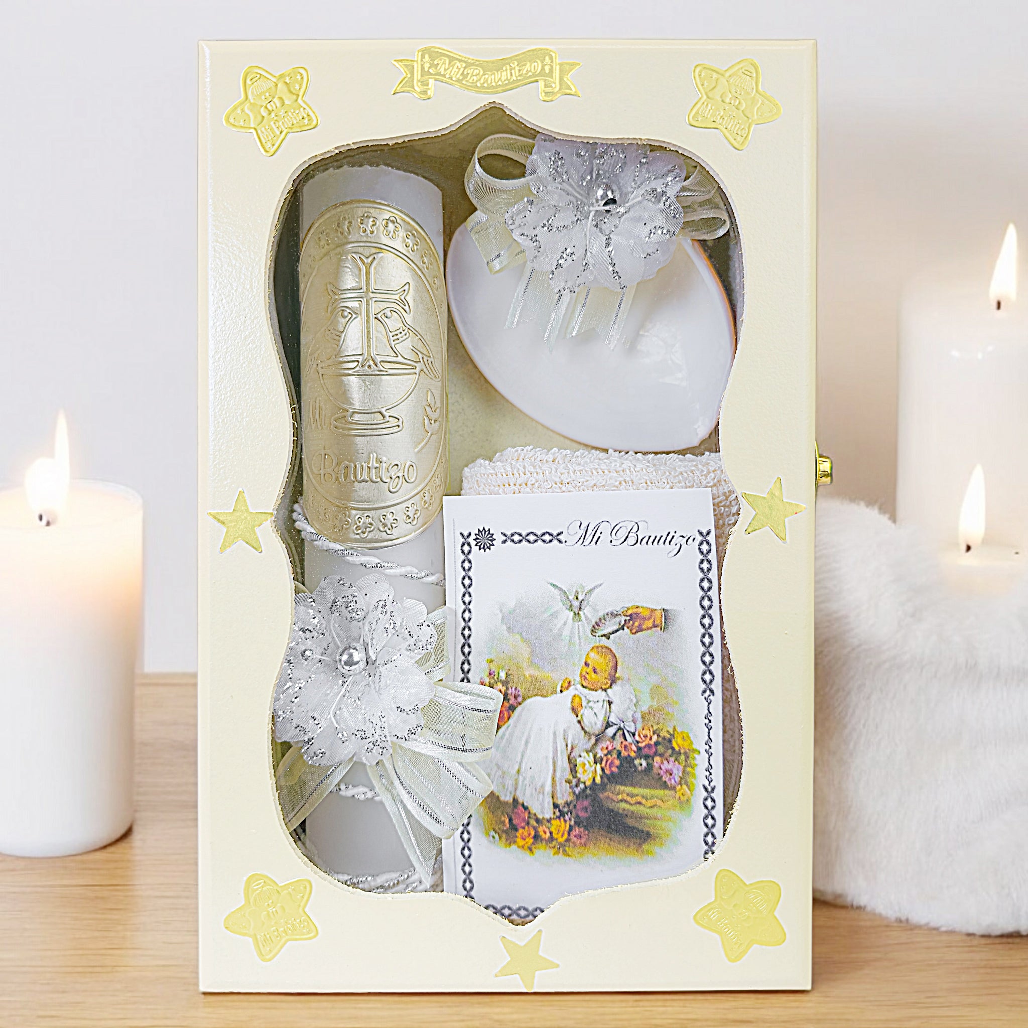 Kit de Vela Bautizo AMB-04 Madera Amarilla