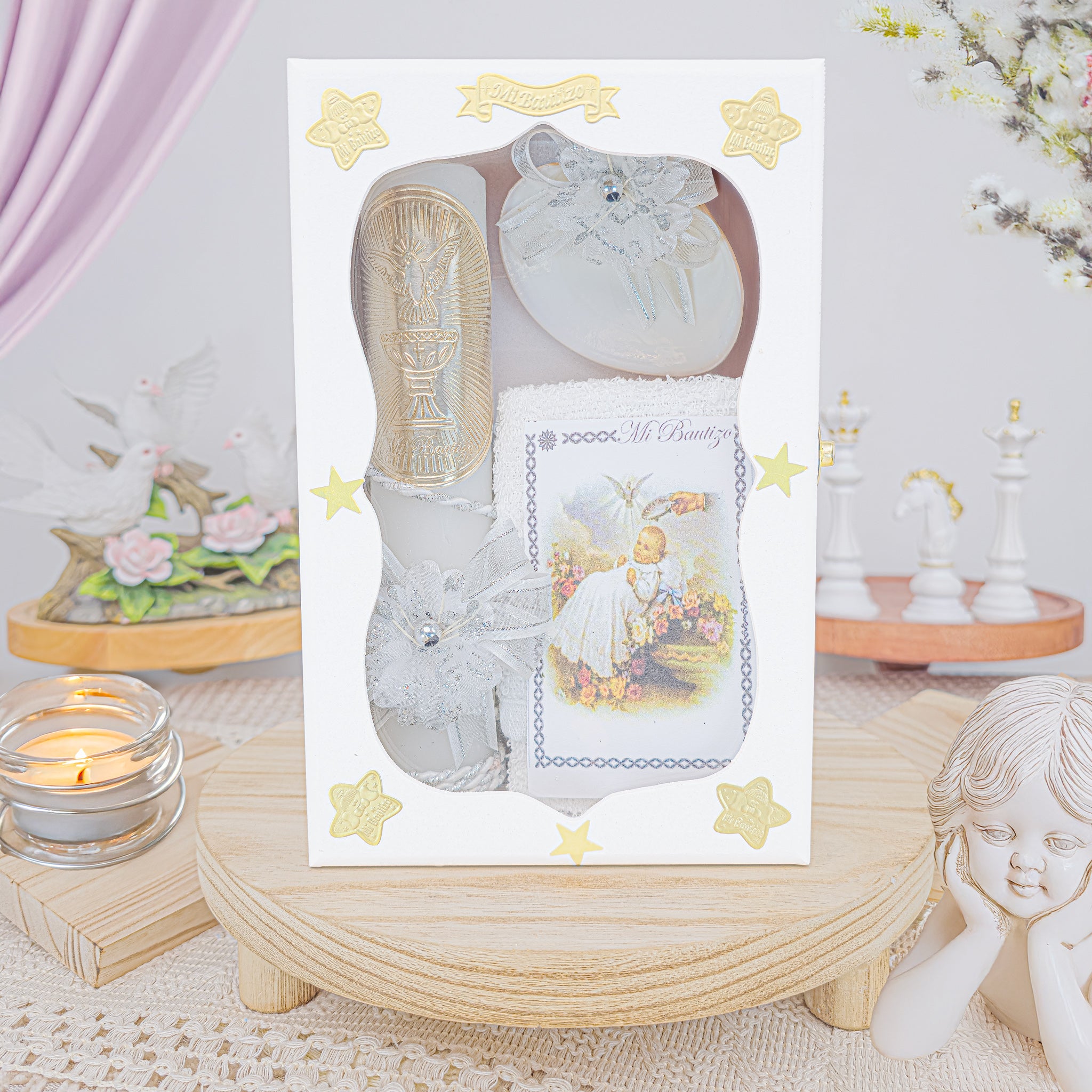 Kit de Vela Bautizo GA-02 Madera Blanca