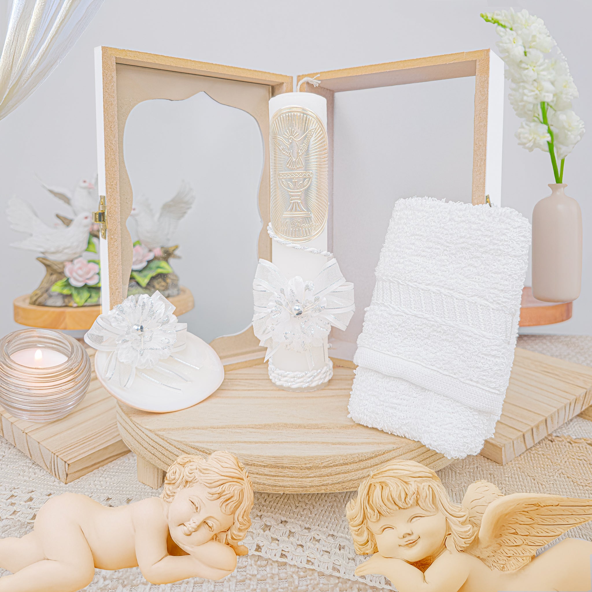 Kit de Vela Bautizo GA-02 Madera Blanca