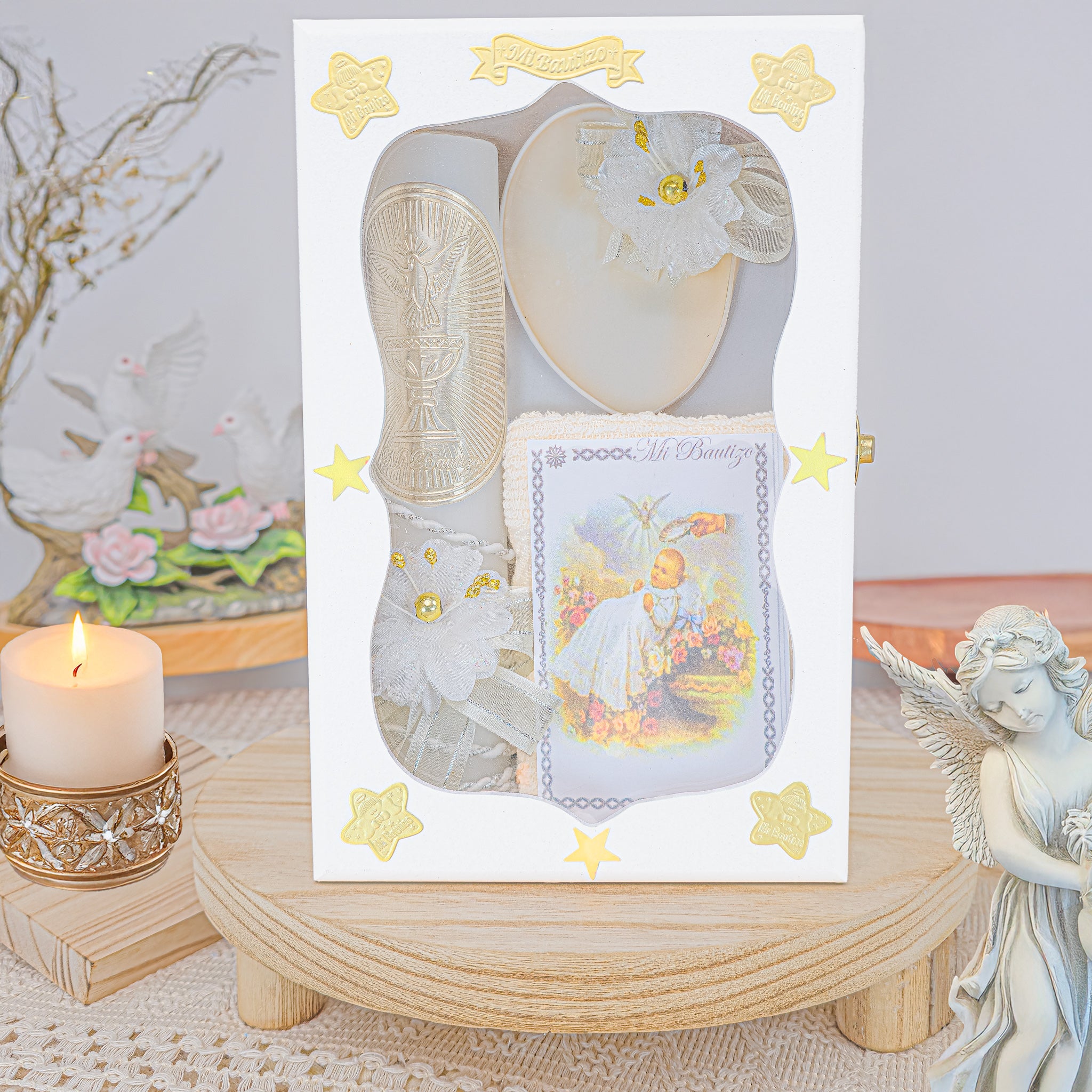 Kit de Vela Bautizo GA-02 Madera Blanca