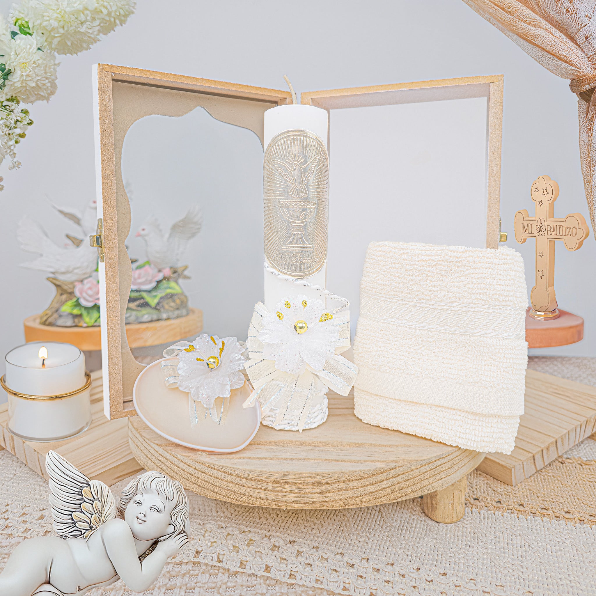 Kit de Vela Bautizo GA-02 Madera Blanca