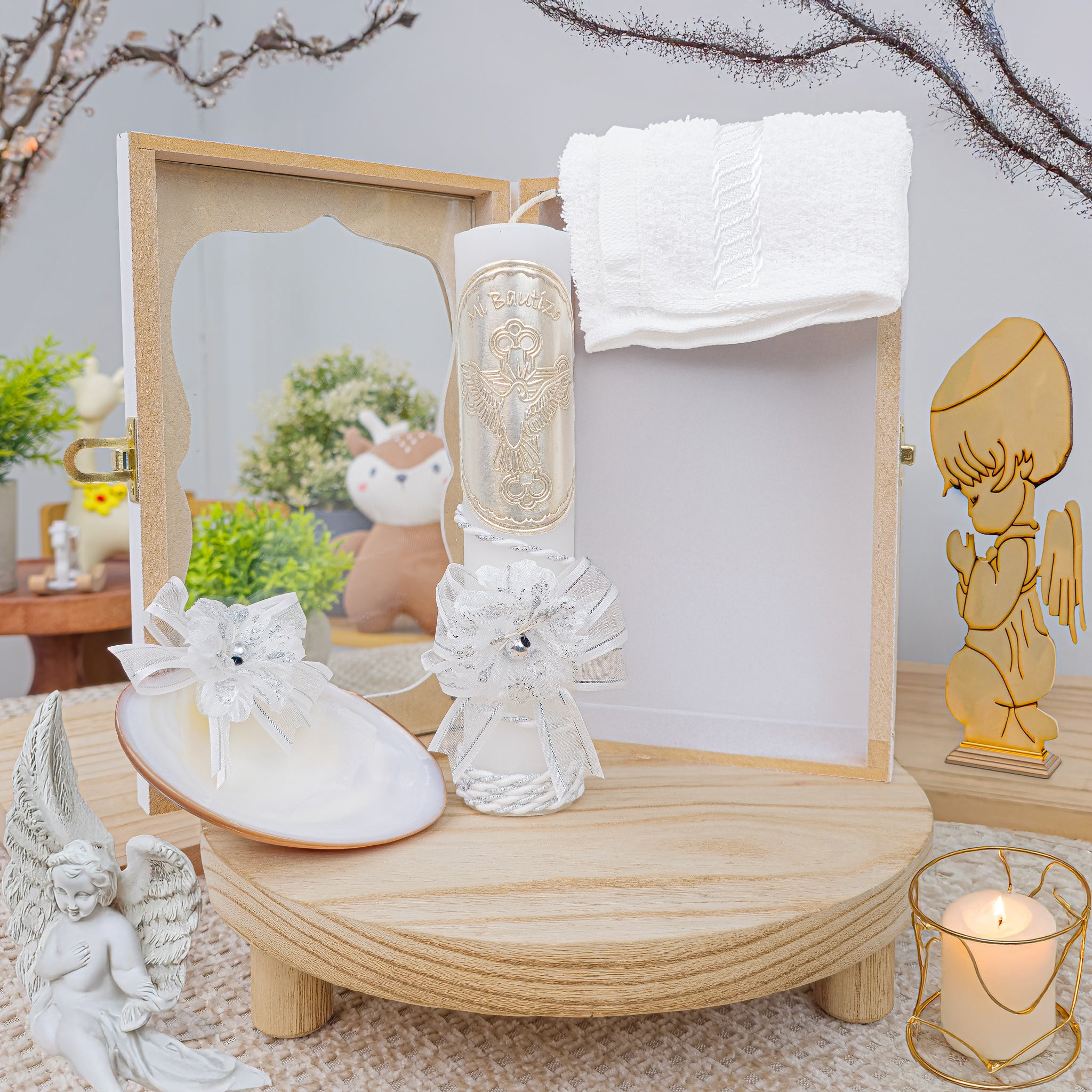 Kit de Vela Bautizo GA-03 Madera Blanca