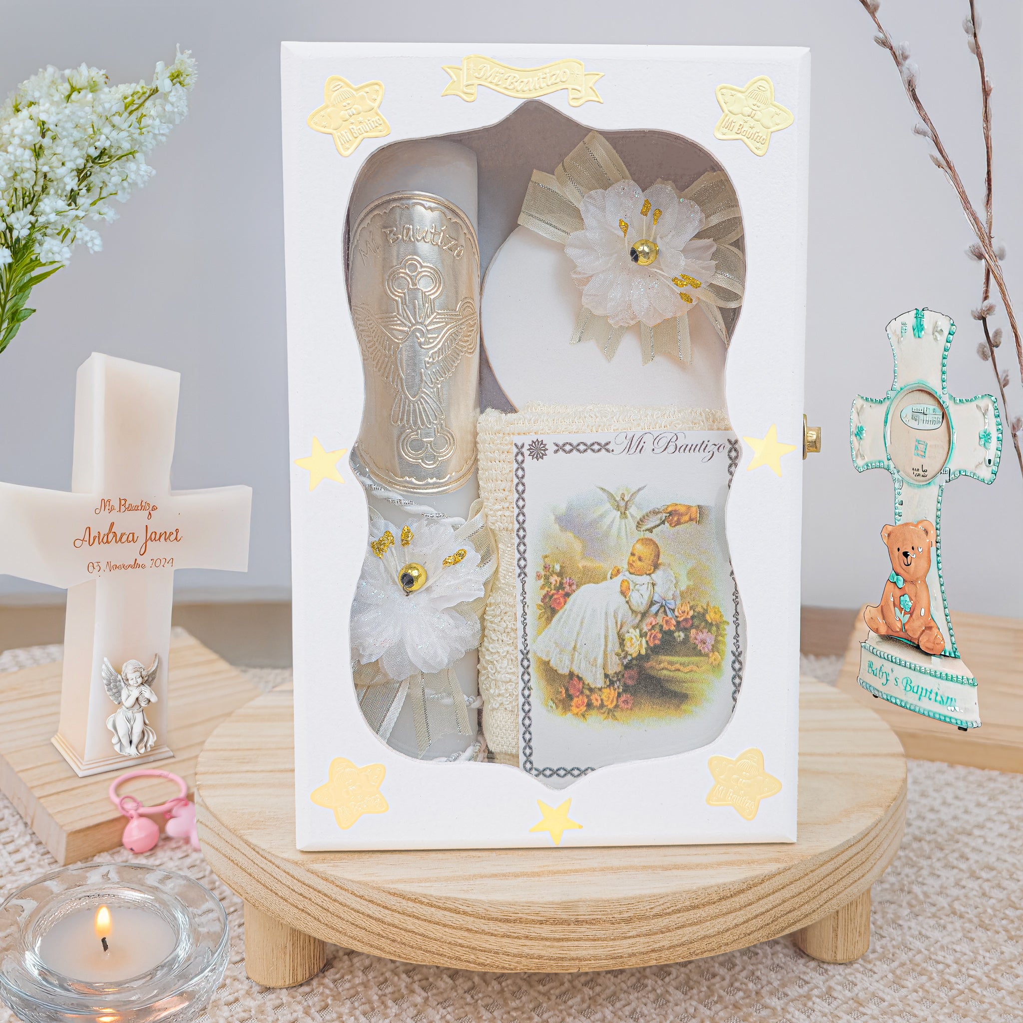 Kit de Vela Bautizo GA-03 Madera Blanca