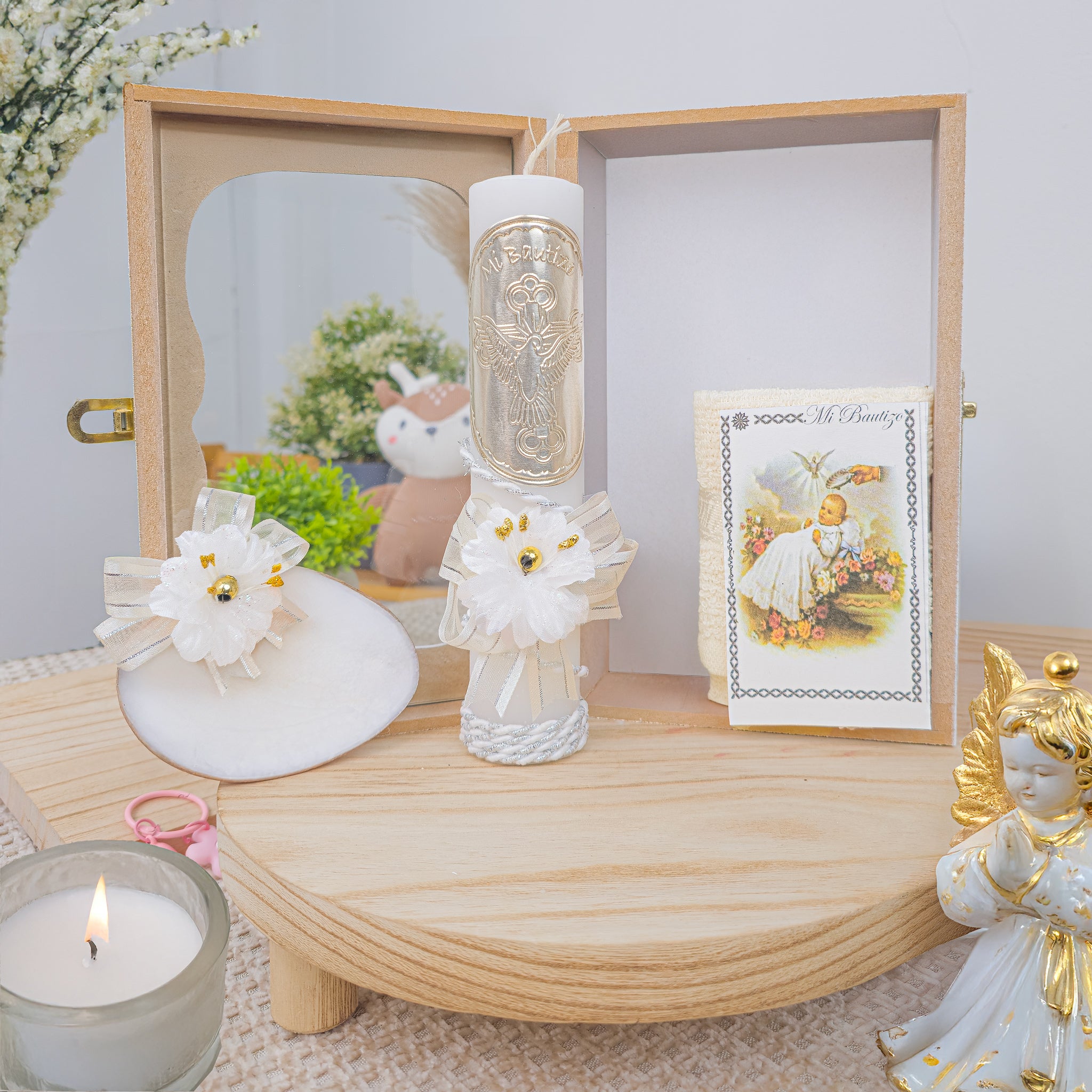 Kit de Vela Bautizo GA-03 Madera Blanca