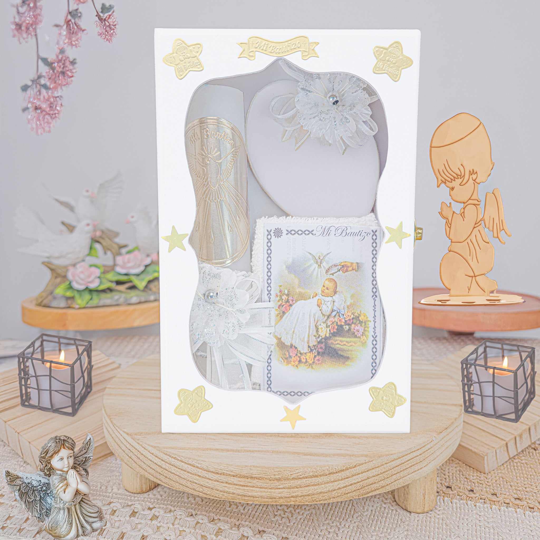 Kit de Vela Bautizo GA-04 Madera Blanca