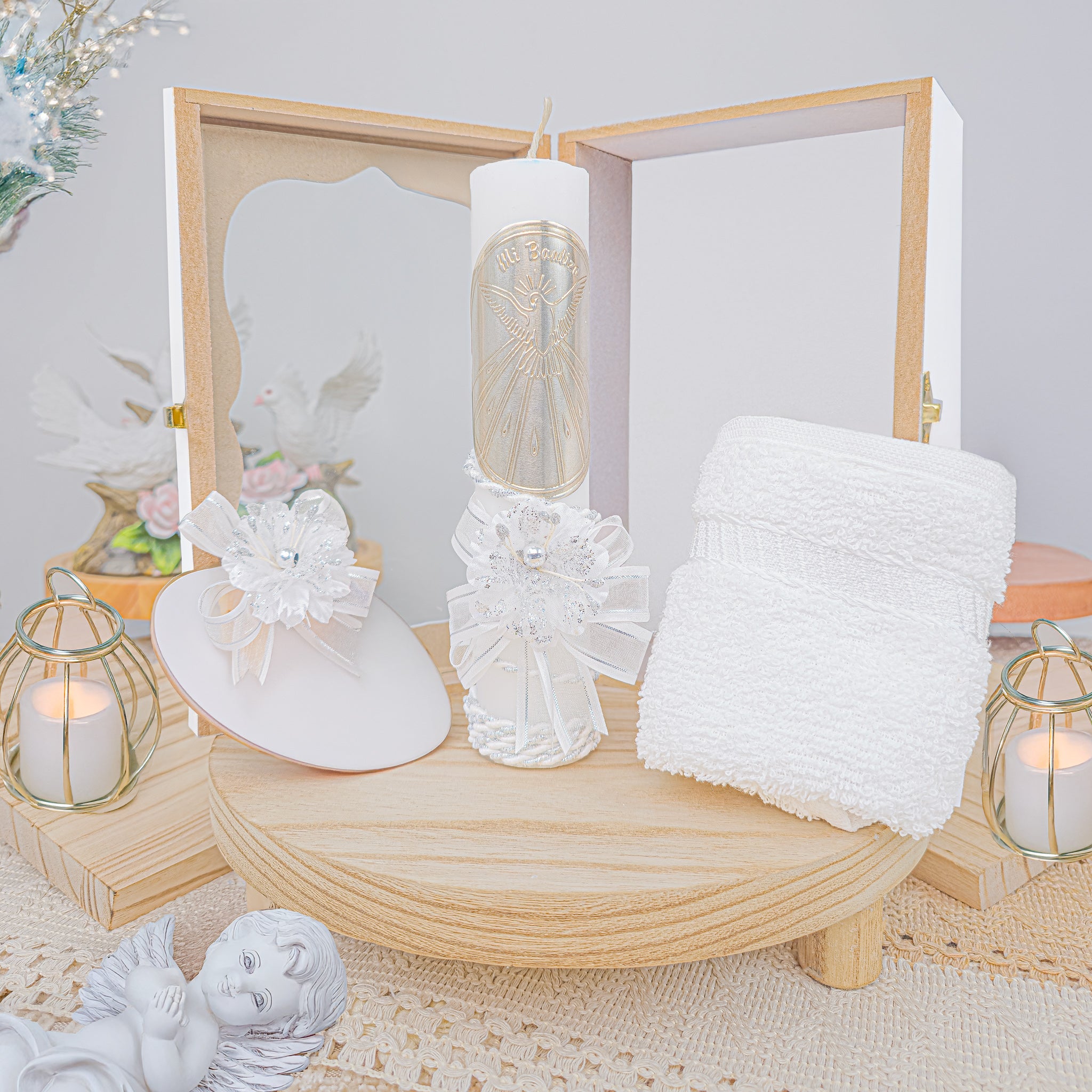 Kit de Vela Bautizo GA-04 Madera Blanca