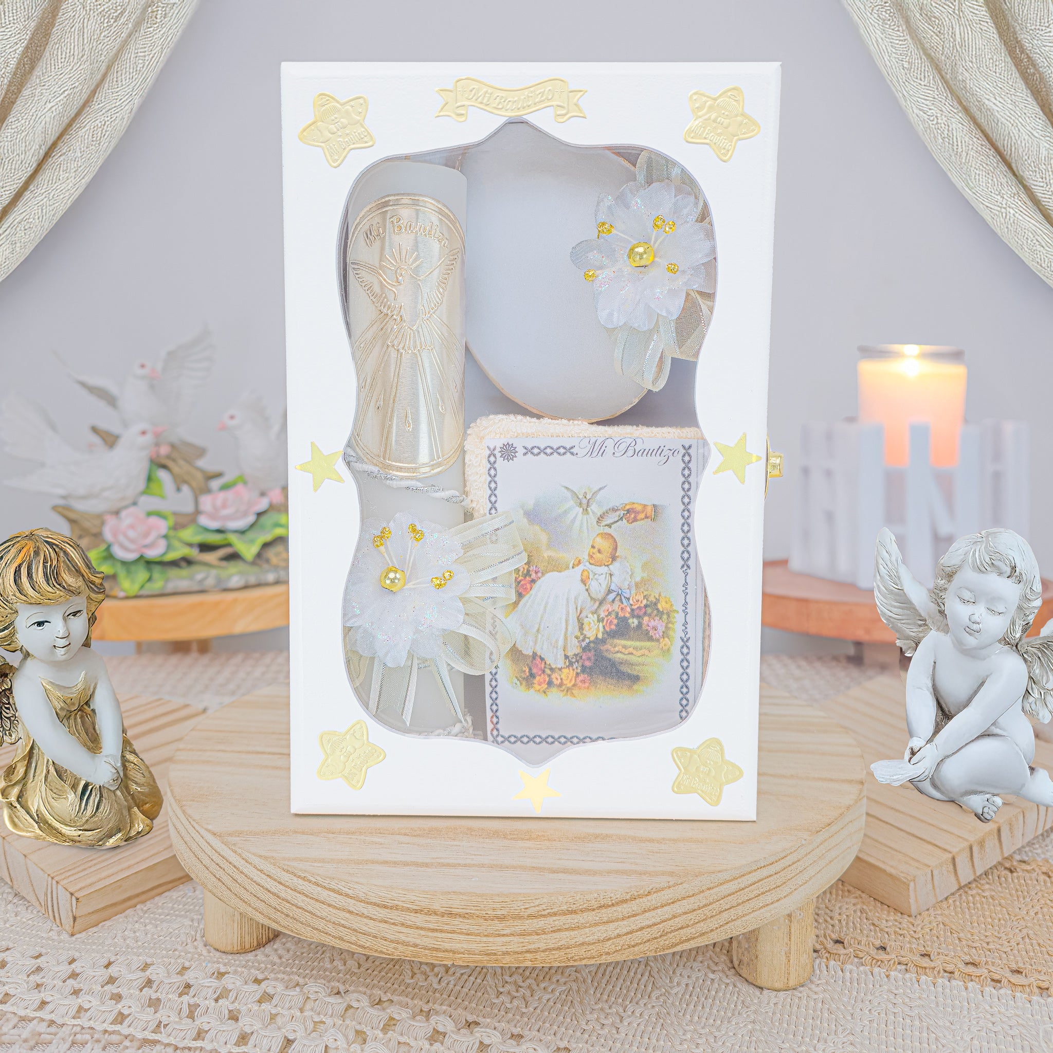 Kit de Vela Bautizo GA-04 Madera Blanca