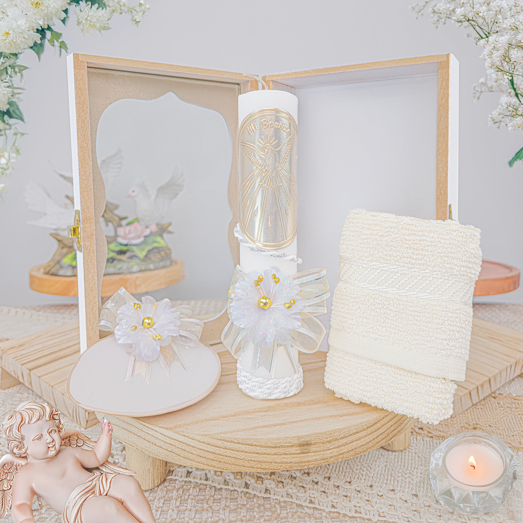 Kit de Vela Bautizo GA-04 Madera Blanca