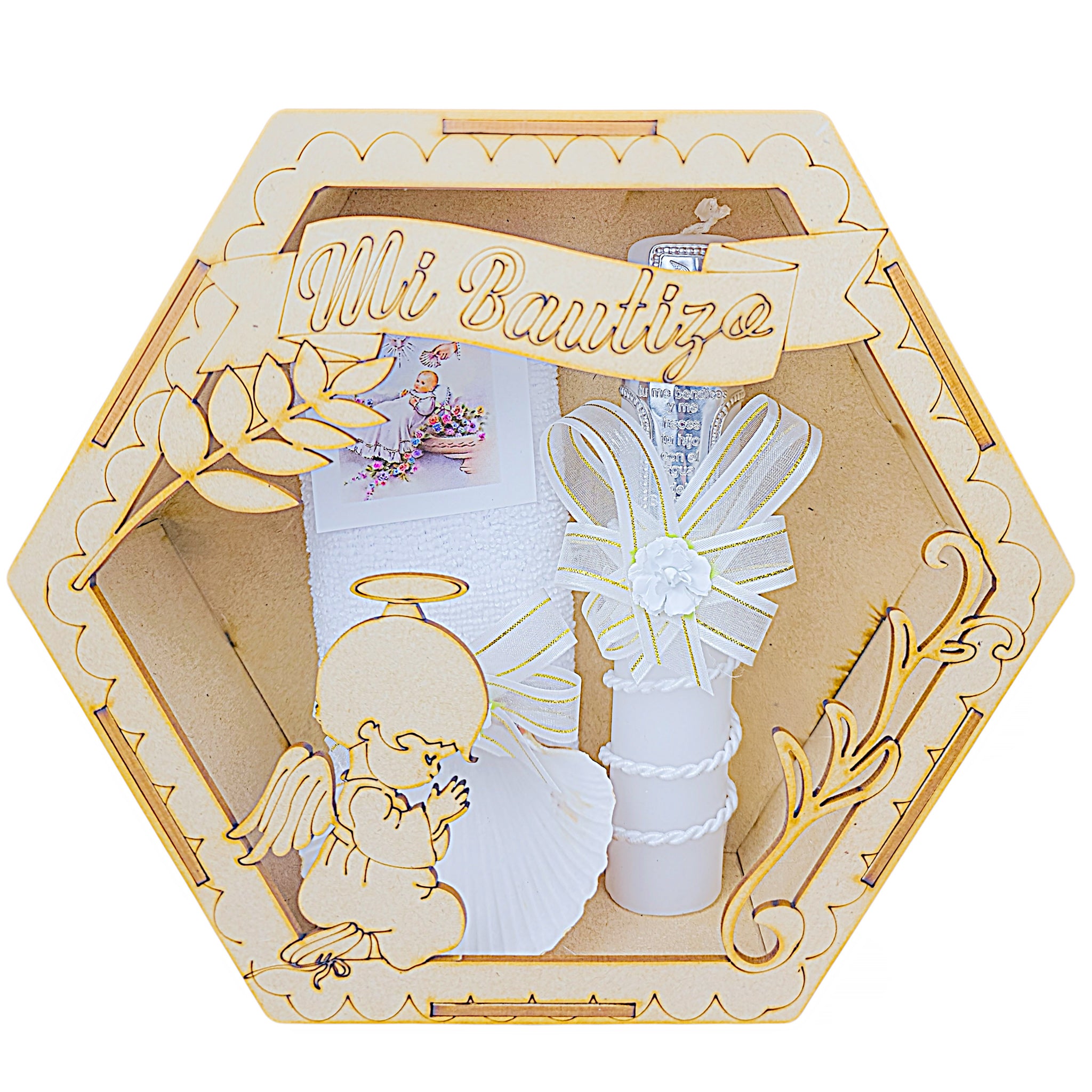 Kit de Vela Bautizo Hexagonal Ángel Plantas