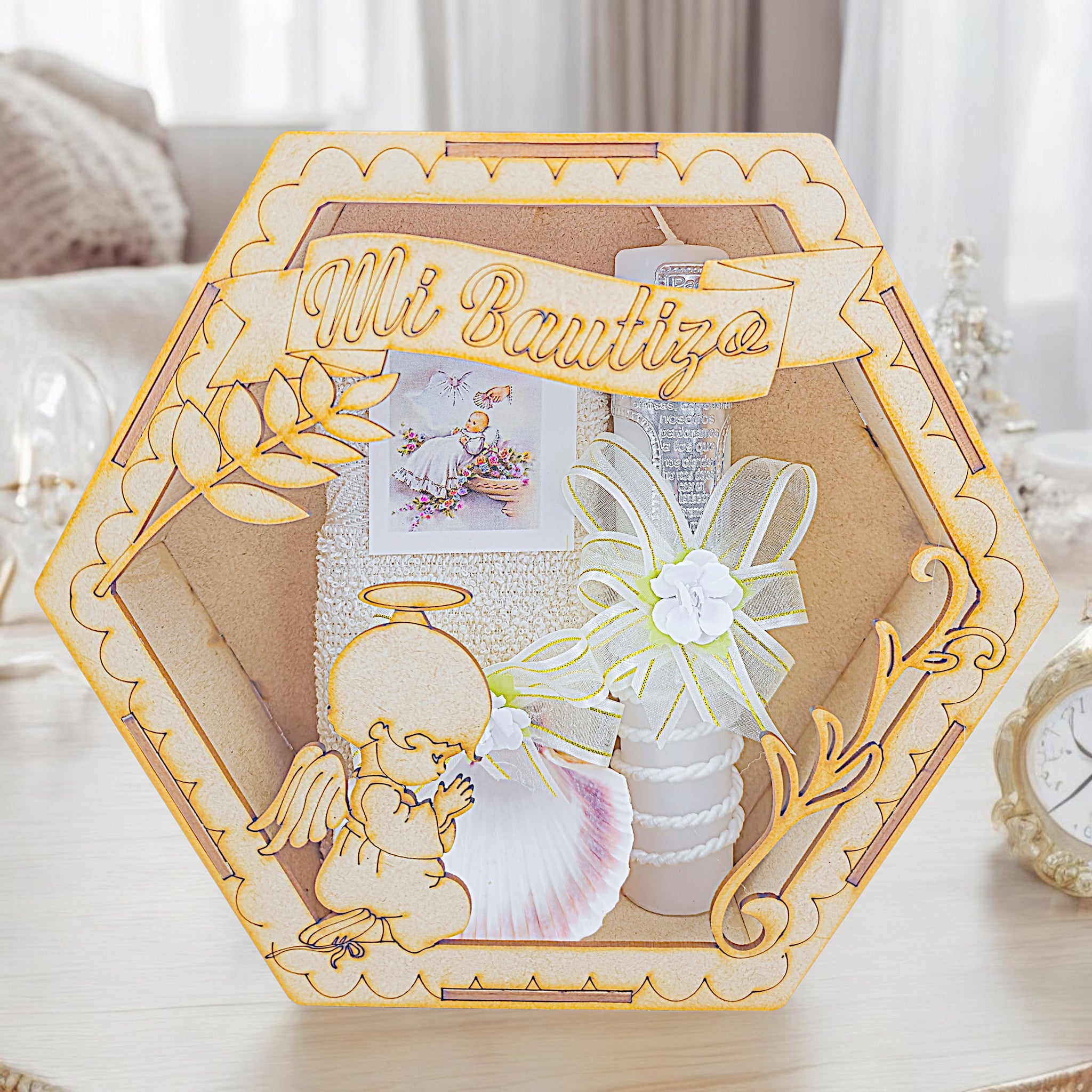 Kit de Vela Bautizo Hexagonal Ángel Plantas