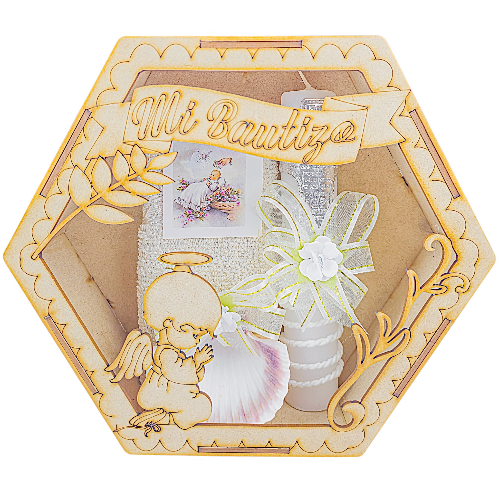 Kit de Vela Bautizo Hexagonal Ángel Plantas