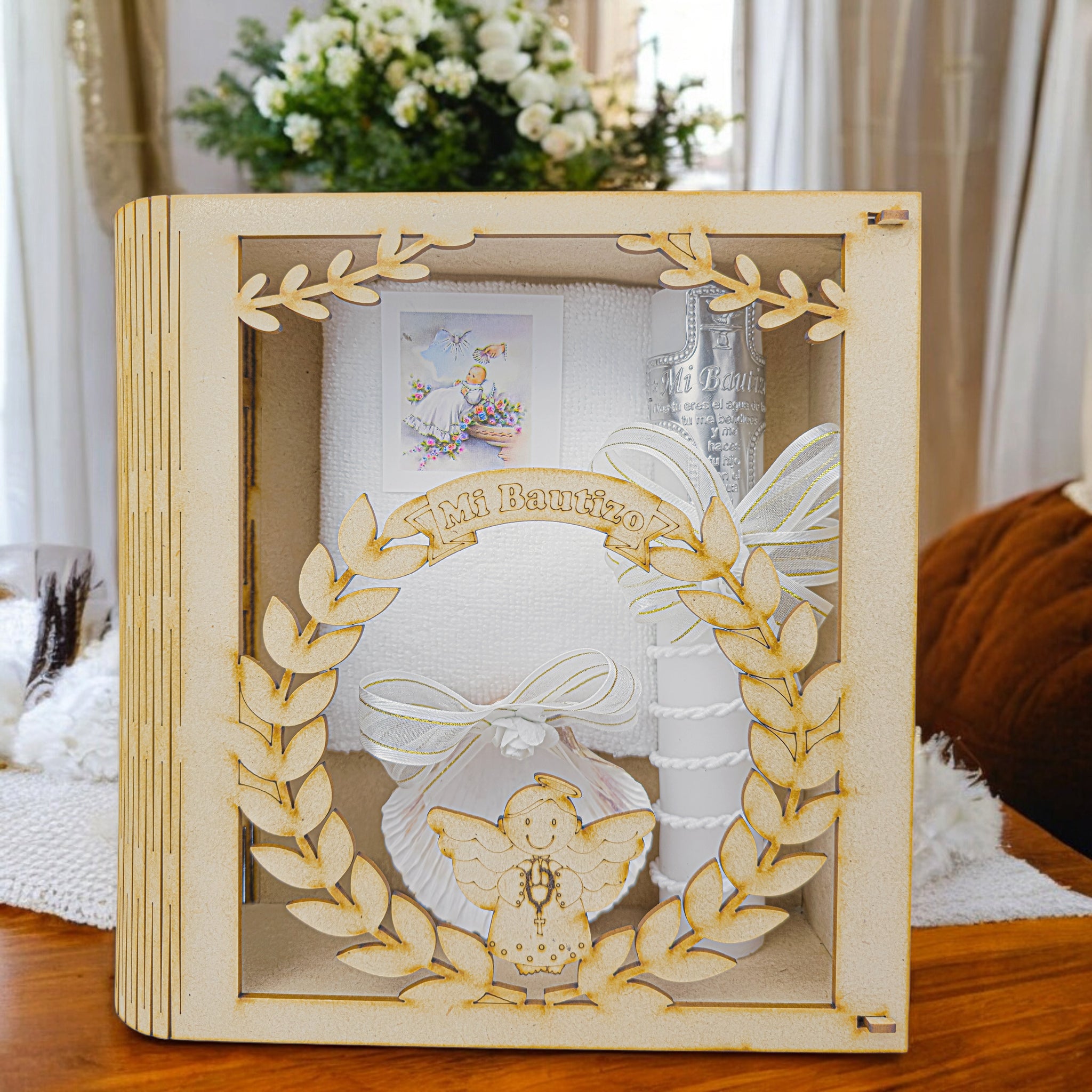 Kit de Vela Bautizo Libro Ángel Plantas