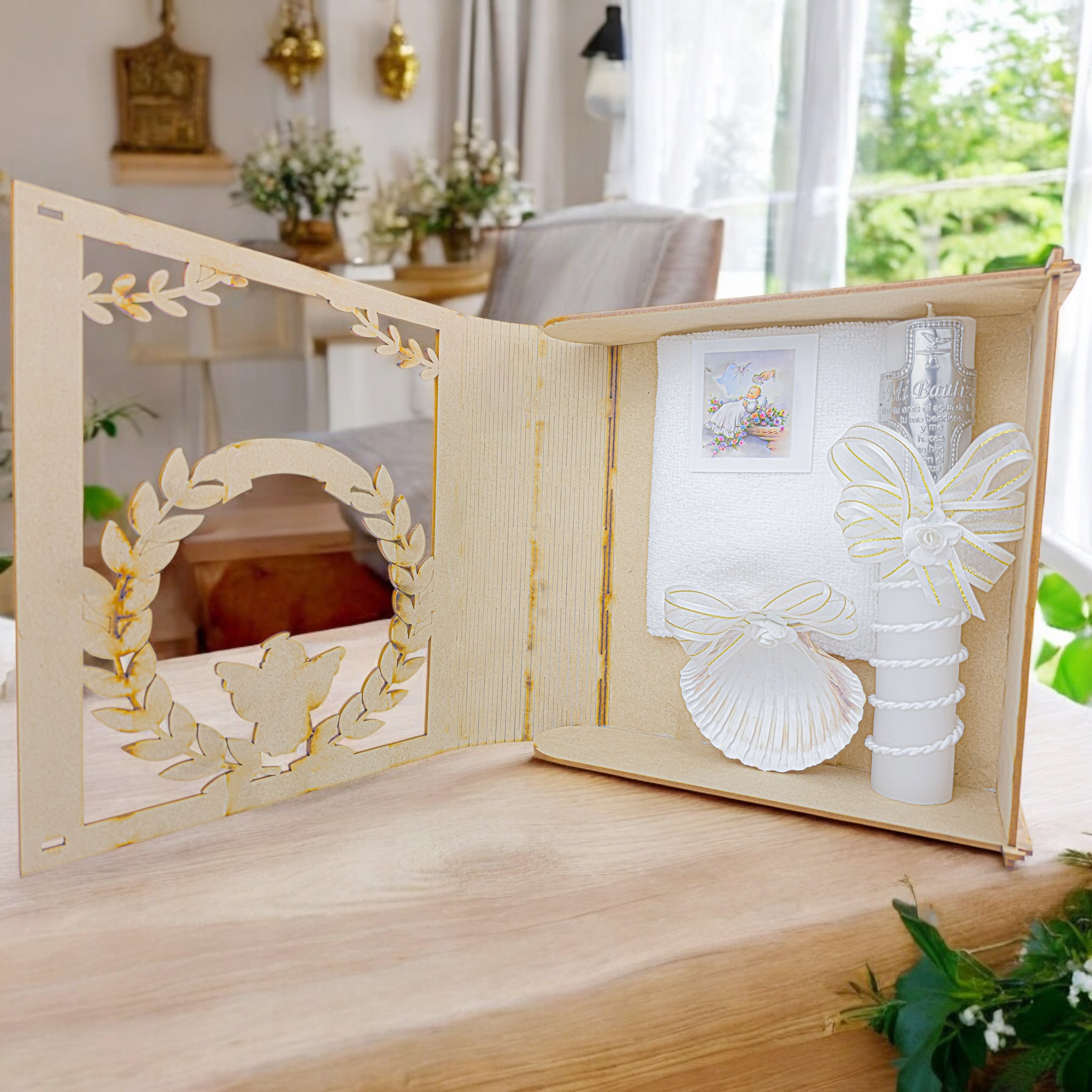 Kit de Vela Bautizo Libro Ángel Plantas