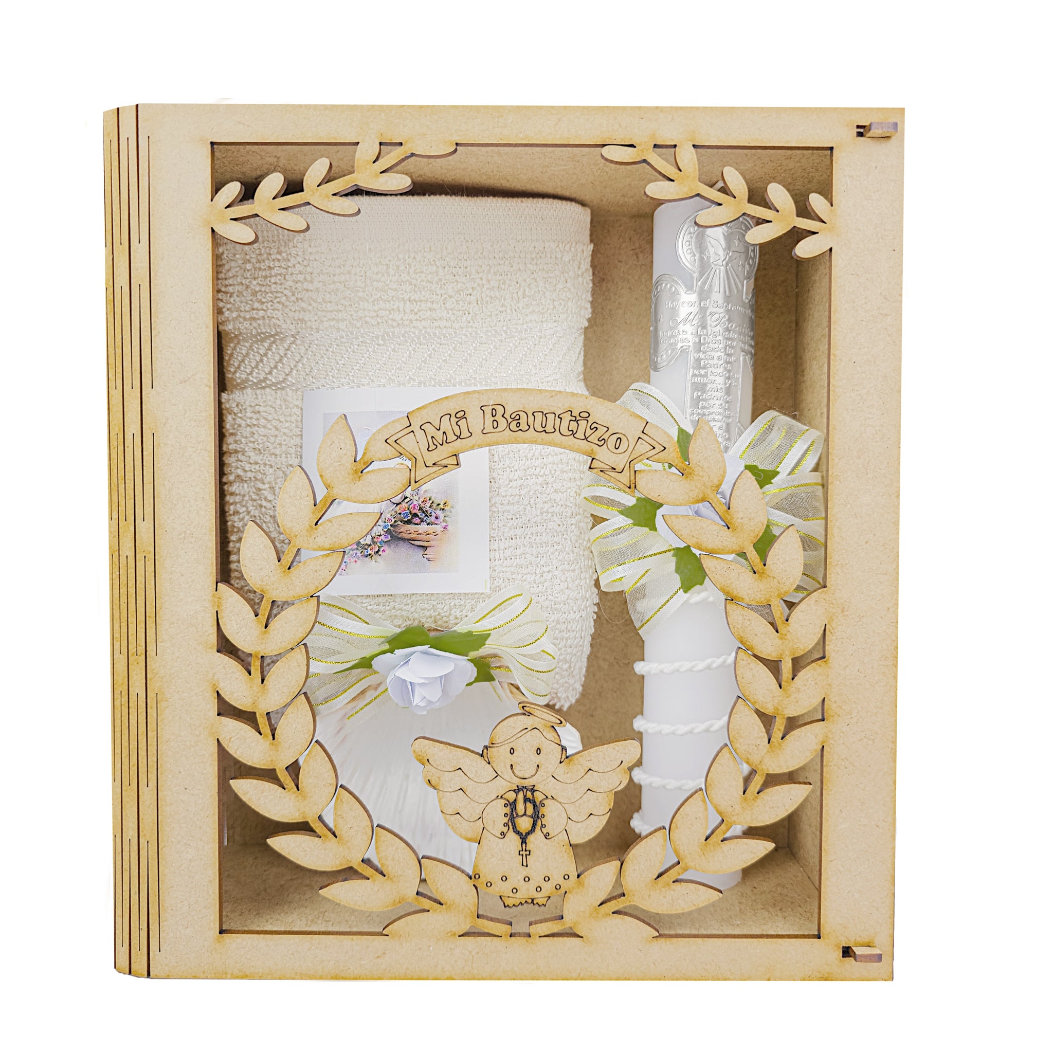 Kit de Vela Bautizo Libro Ángel Plantas