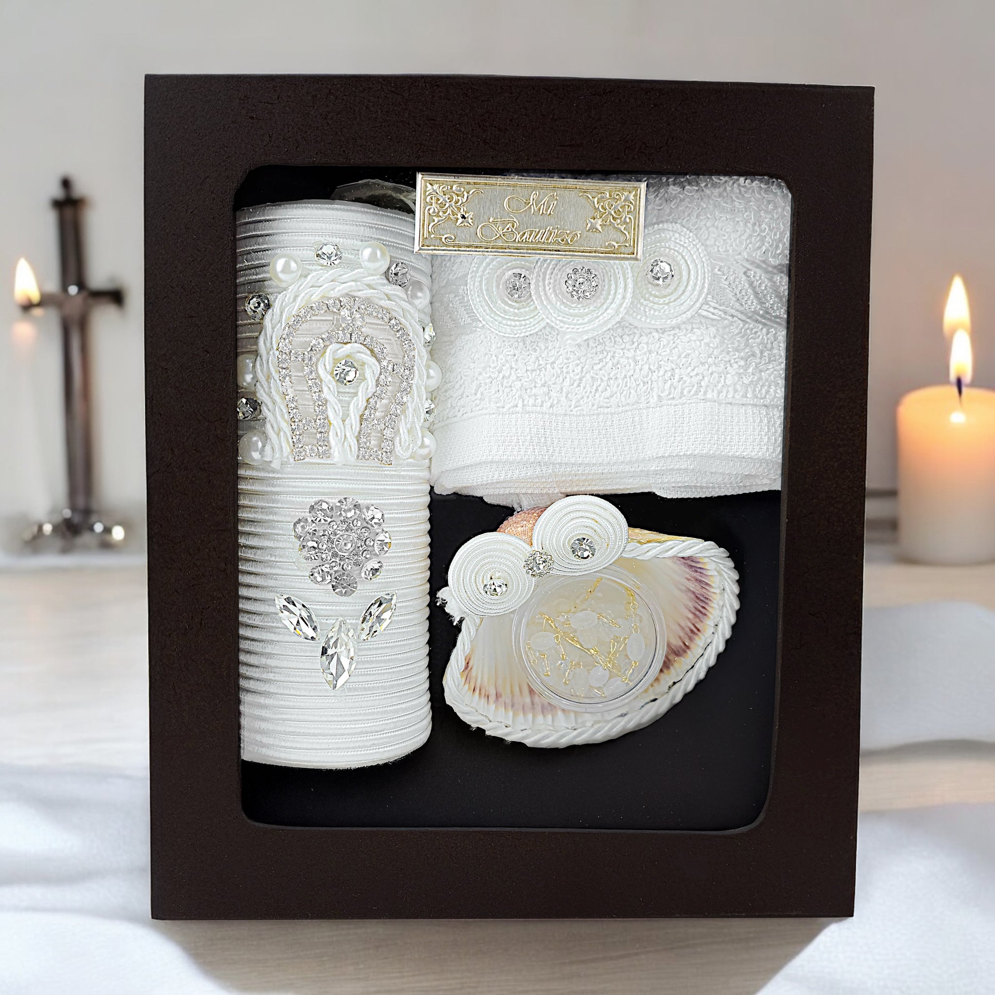 Kit de Vela Bautizo Madera Oscura 160-1