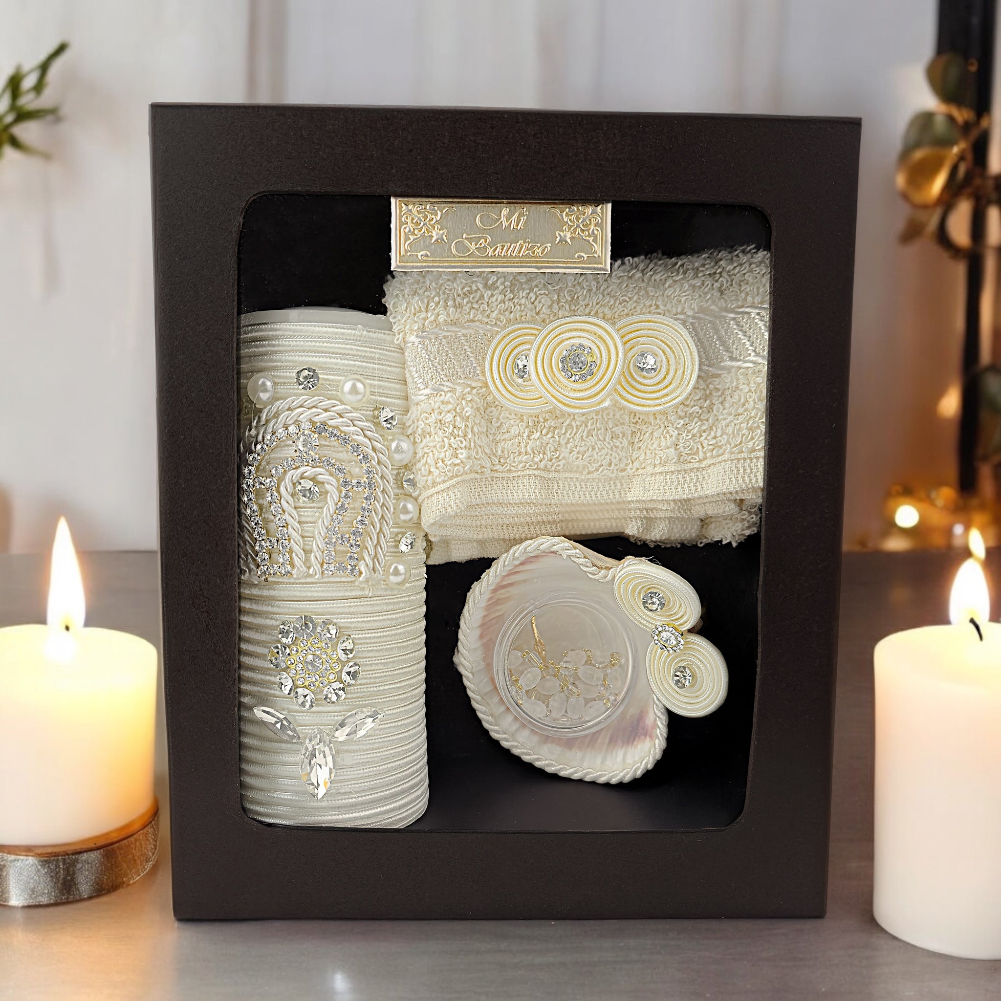 Kit de Vela Bautizo Madera Oscura 160-1