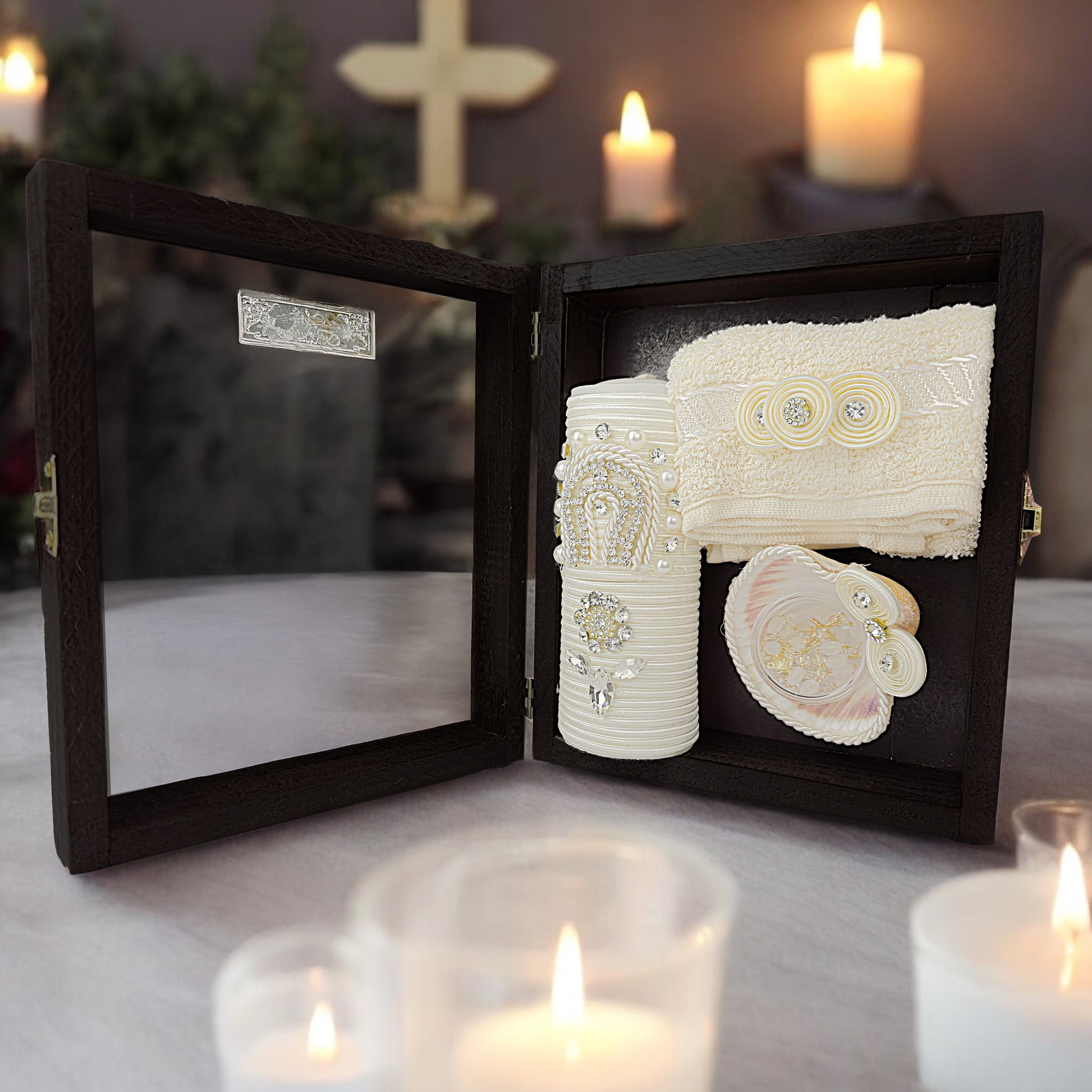 Kit de Vela Bautizo Madera Oscura 160-1