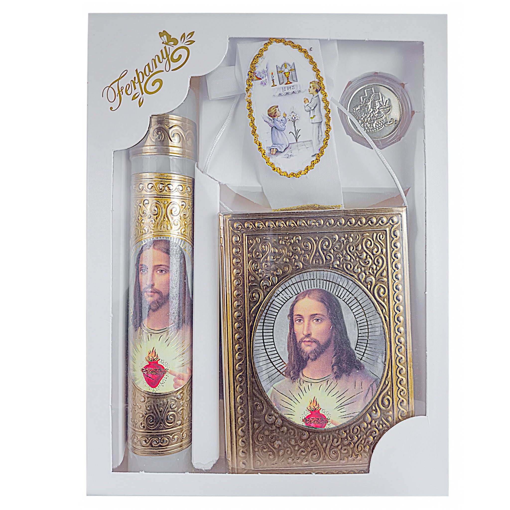 Kit de Vela Primera Comunión Repujado Sagrado Corazón Ovalo