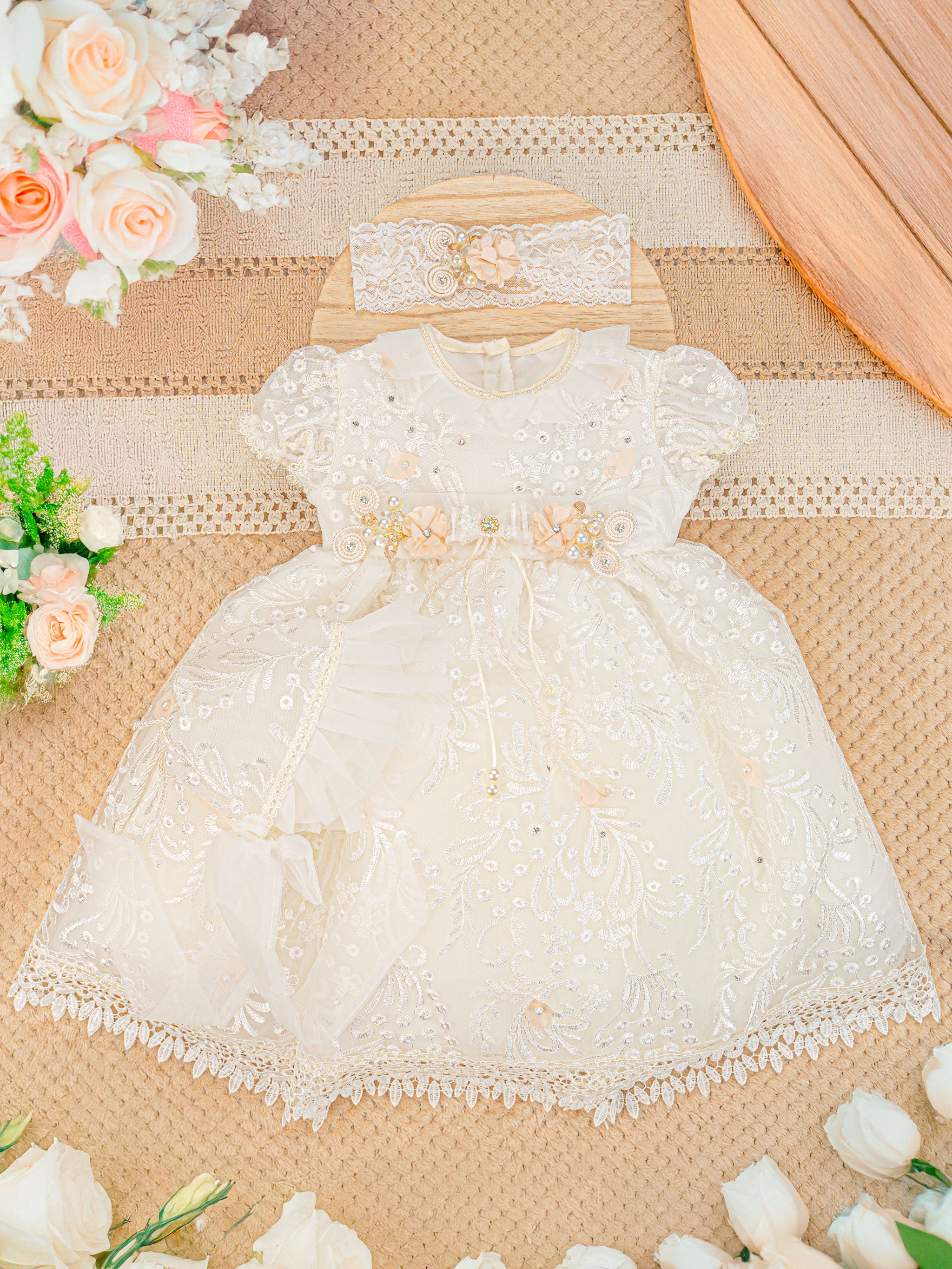 Vestido Bautizo Mini Lupita Hojitas