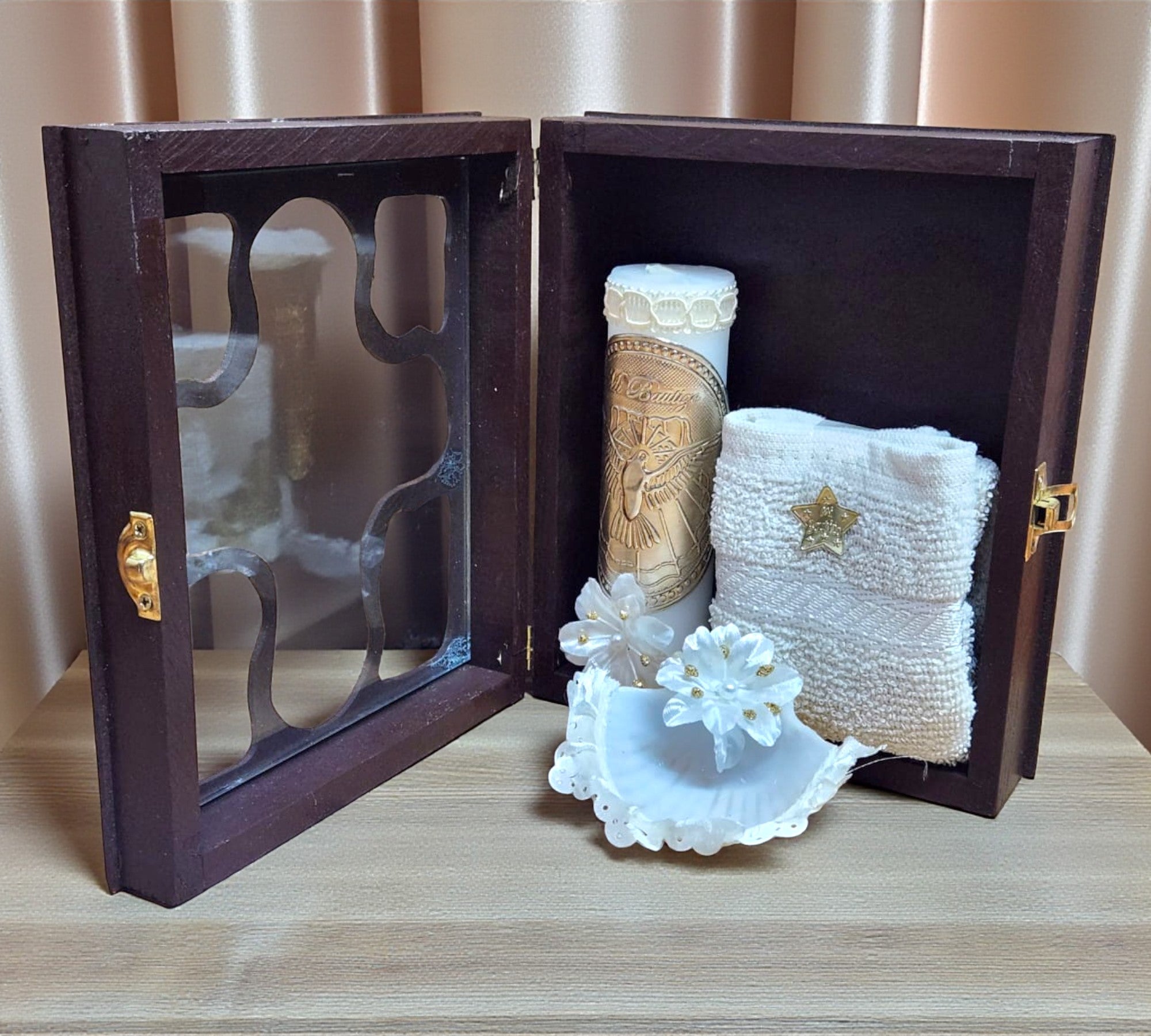 Kit de Vela Bautizo Cruz Madera Oscura 03