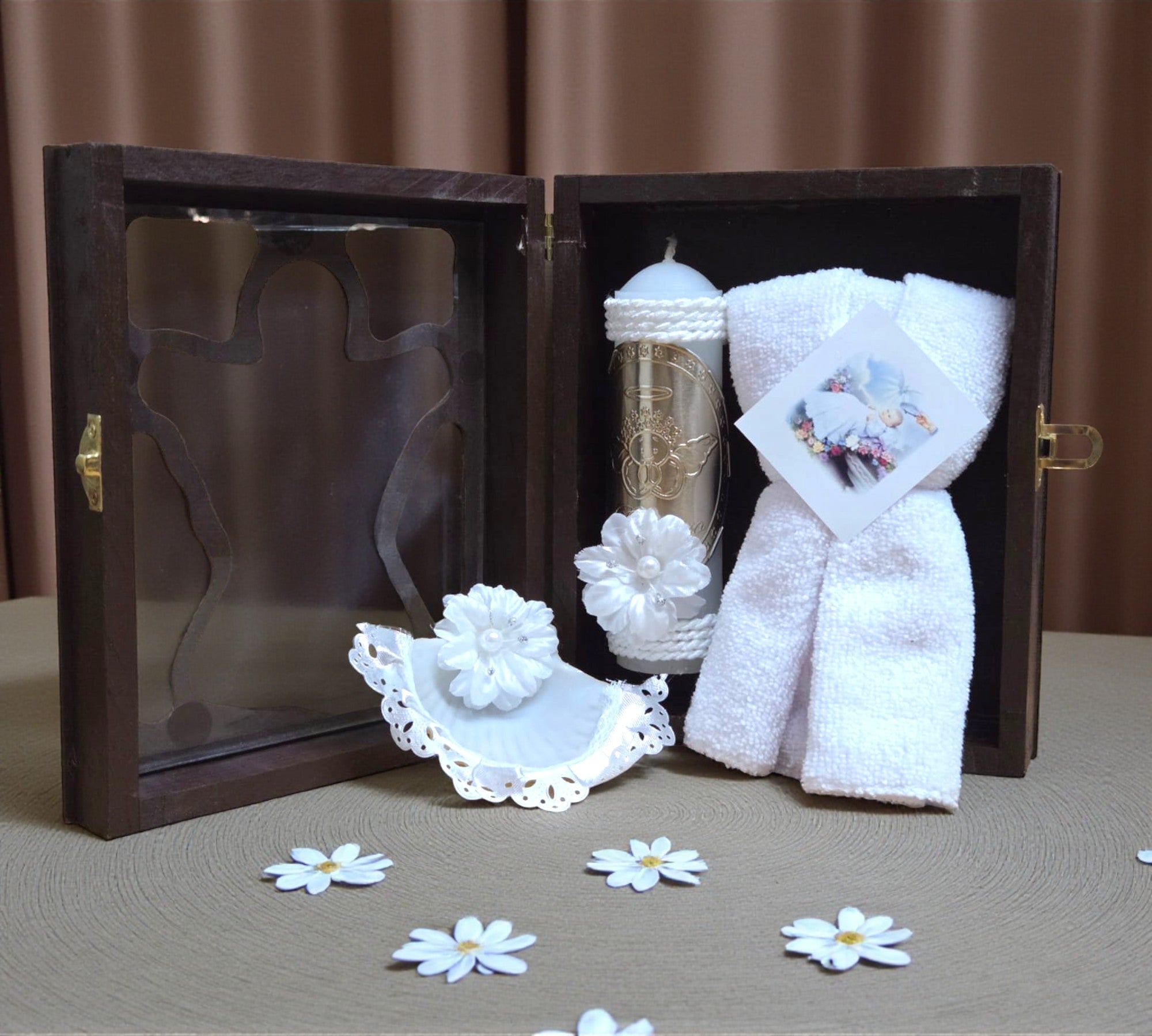 Kit de Vela Bautizo Angel Madera Oscura 02