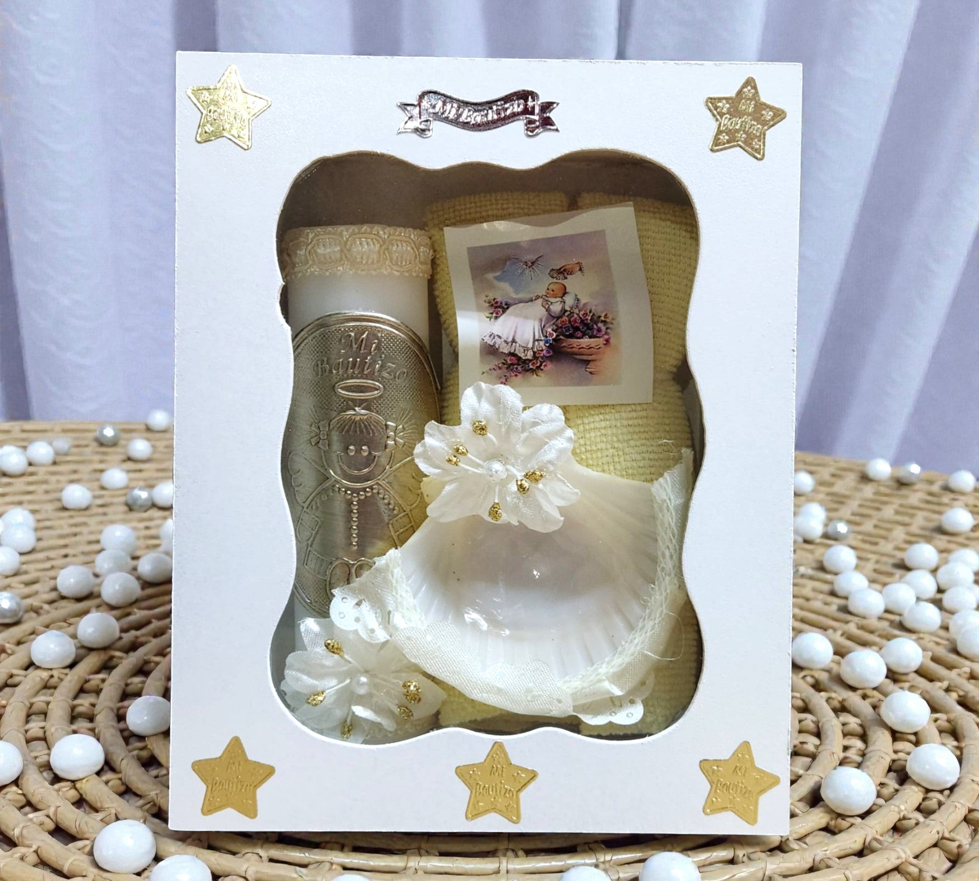 Kit de Vela Bautizo Madera Blanca 01