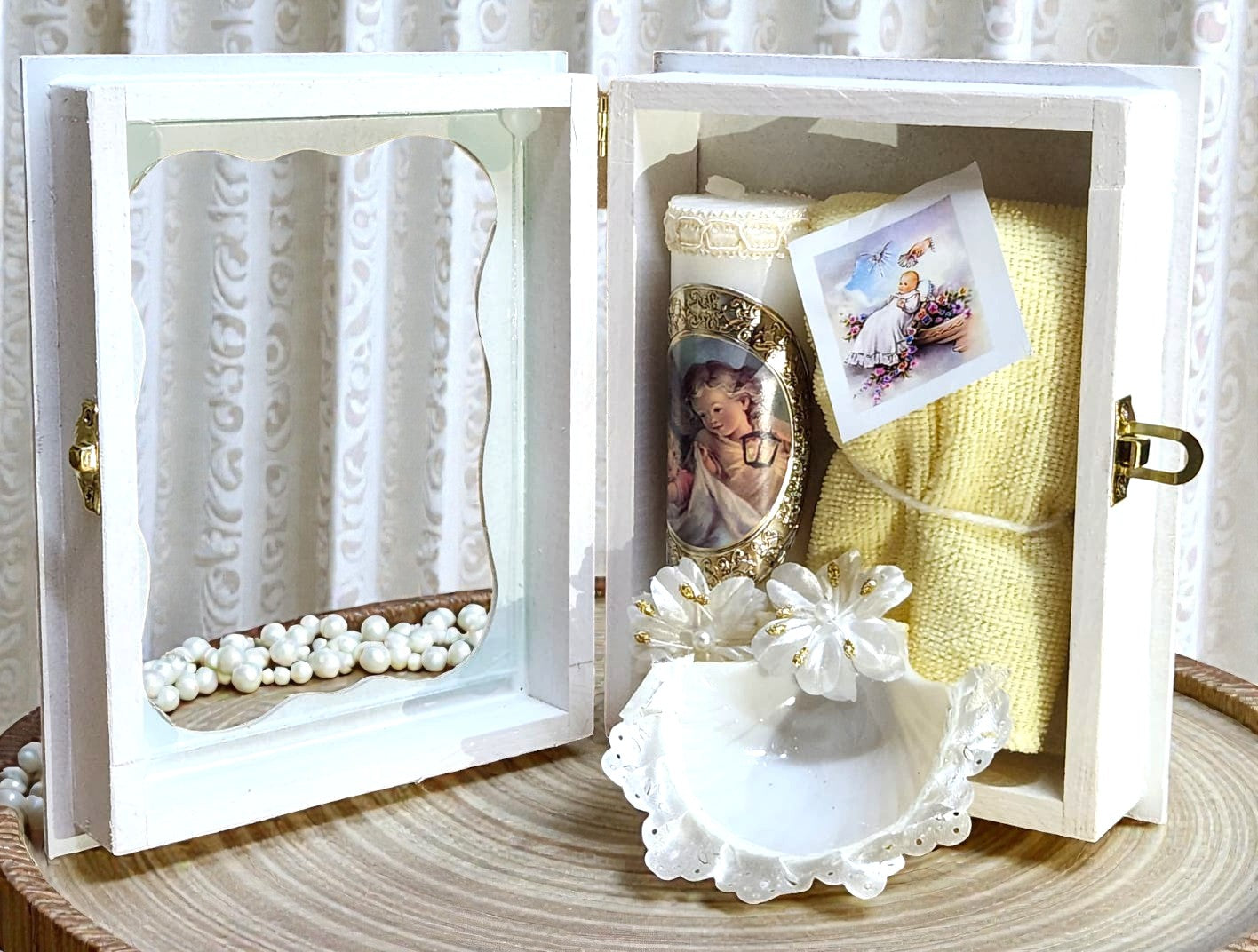 Kit de Vela Bautizo Madera Blanca 03