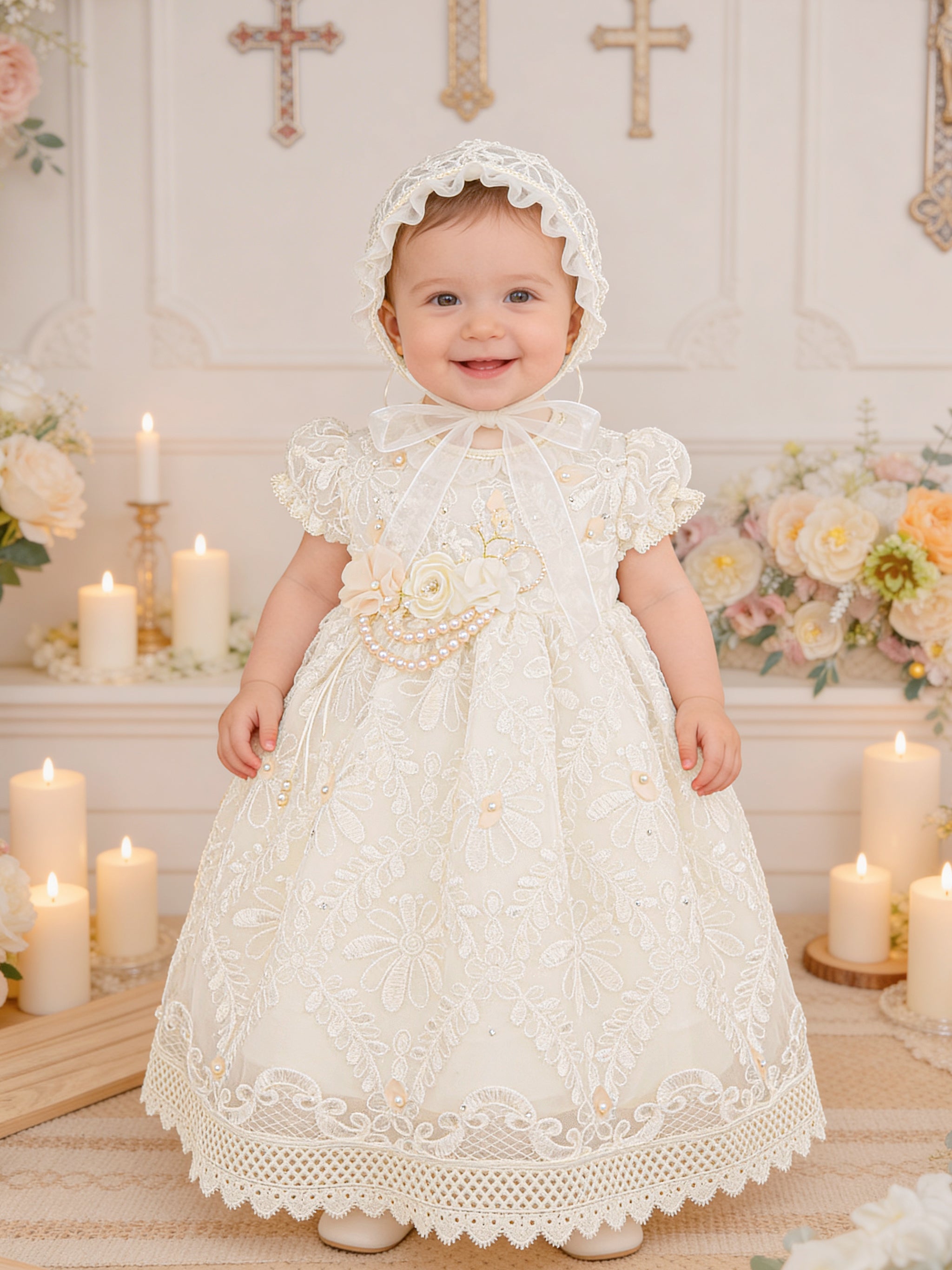 Vestido Bautizo Mini Lupita Hojitas