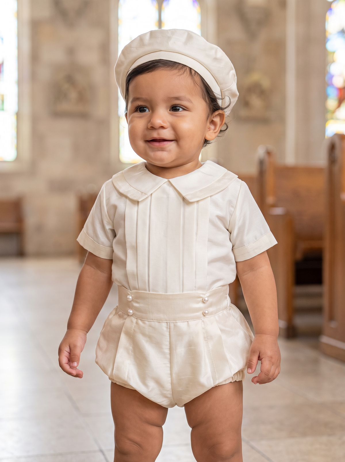Traje Bautizo Paco - bebe de frente con la prenda puesta