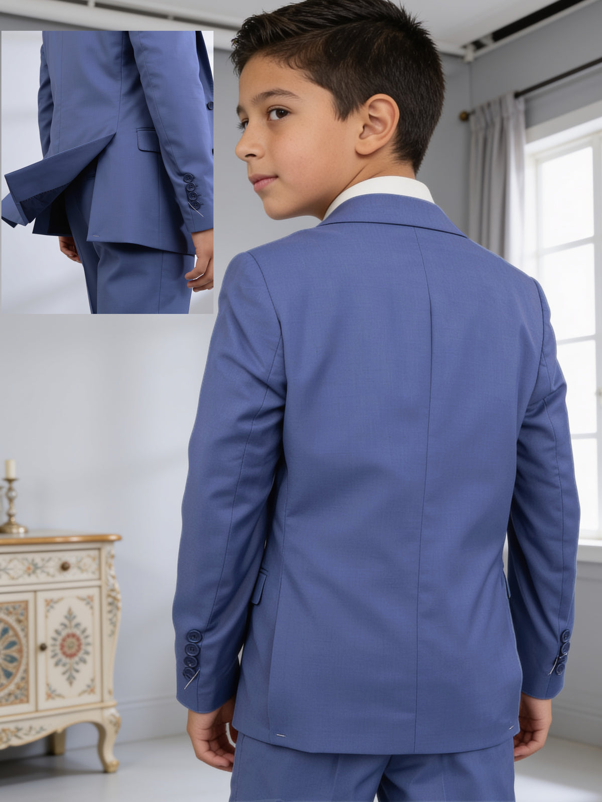 Traje juvenil Dalí azul visto de espalda