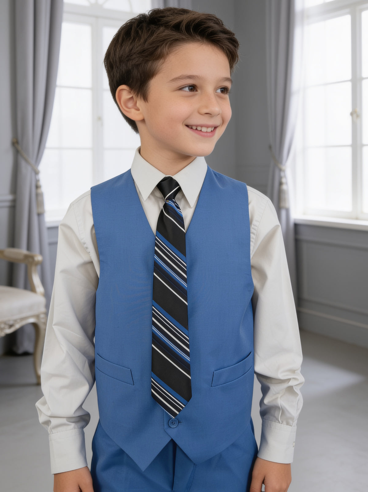Traje juvenil Dalí índigo: chaleco y pantalón, sin el saco