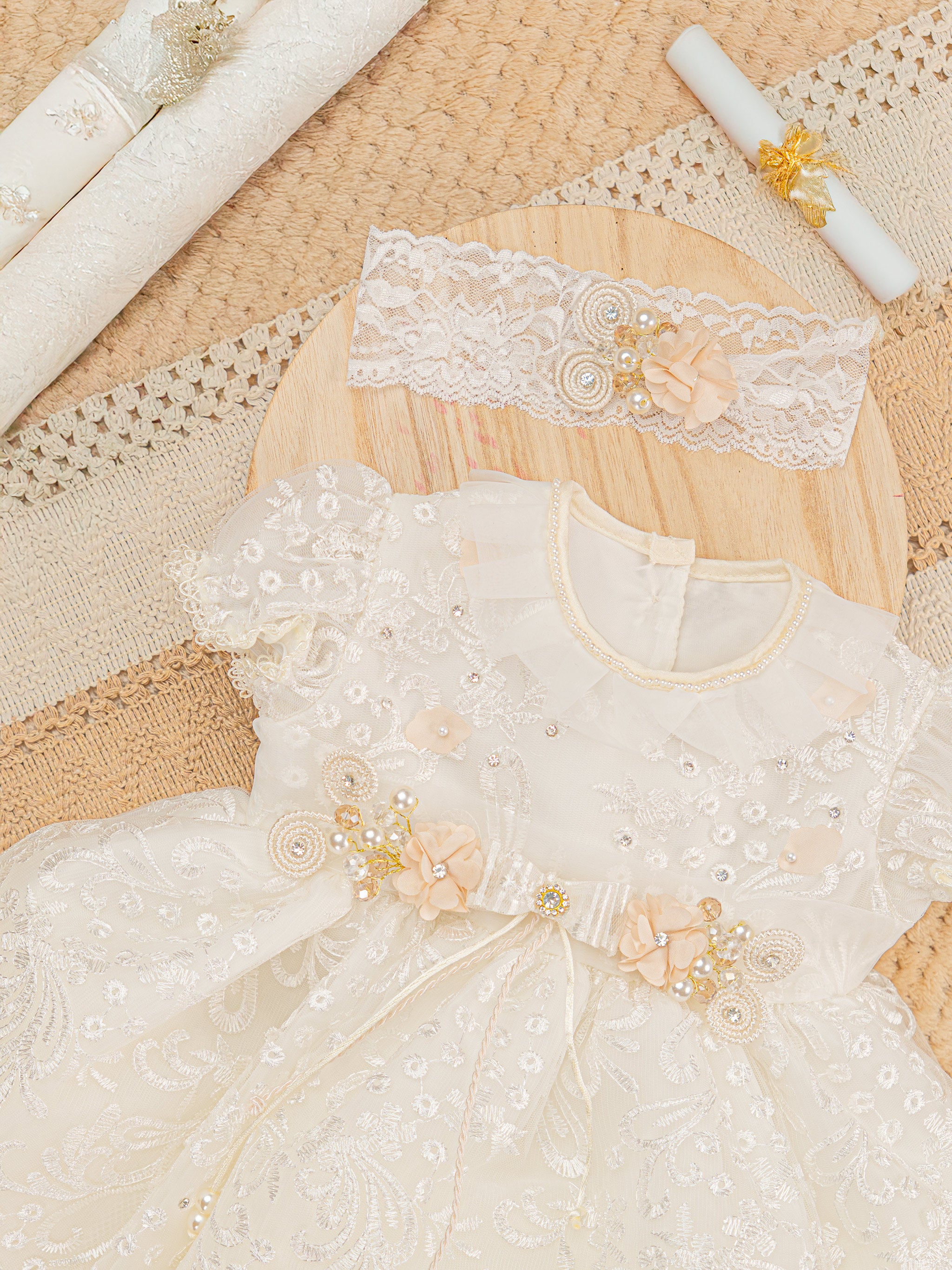 Vestido Bautizo Mini Lupita Hojitas